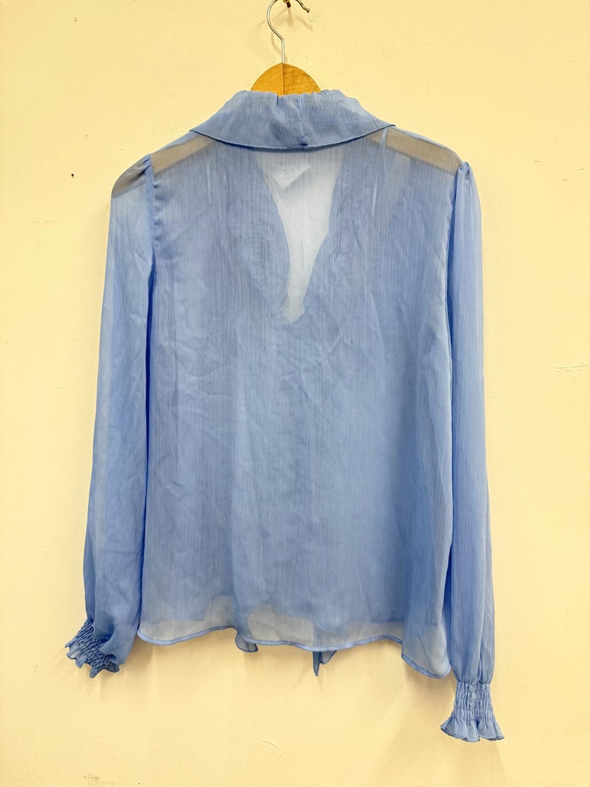 Zara Light Blue Ruffle Front Blouse Size L Size L / US 10 / IT 46 - 1 Thumbnail