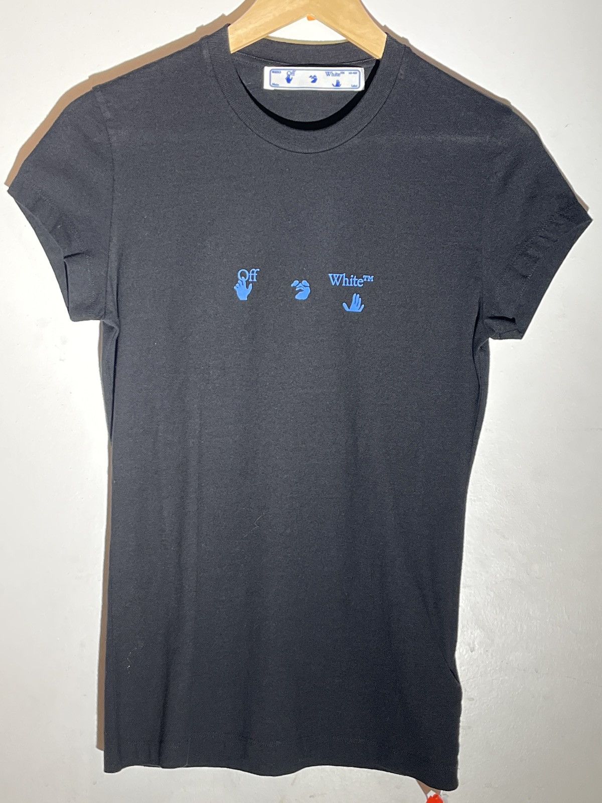 Women’s Off-White Swimming logo fitted tee black blue