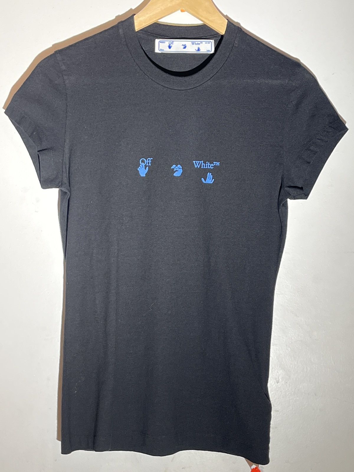 Image of Off White Women’S Off-White Swimming Logo Fitted Tee Black Blue, Women's (Size XS)