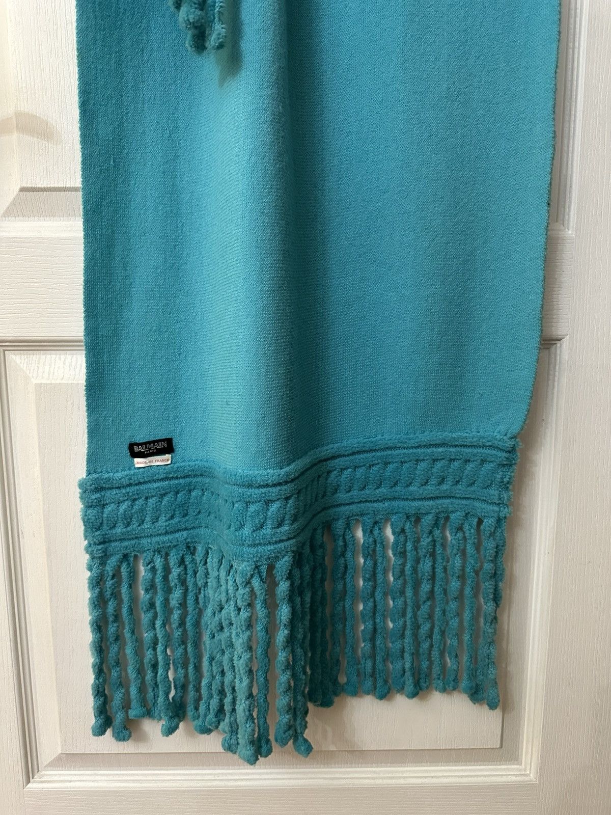 Balmain BALMAIN FW2001 Oversized Fringe Turquoise Scarf decarnin pin Size ONE SIZE - 10 Thumbnail