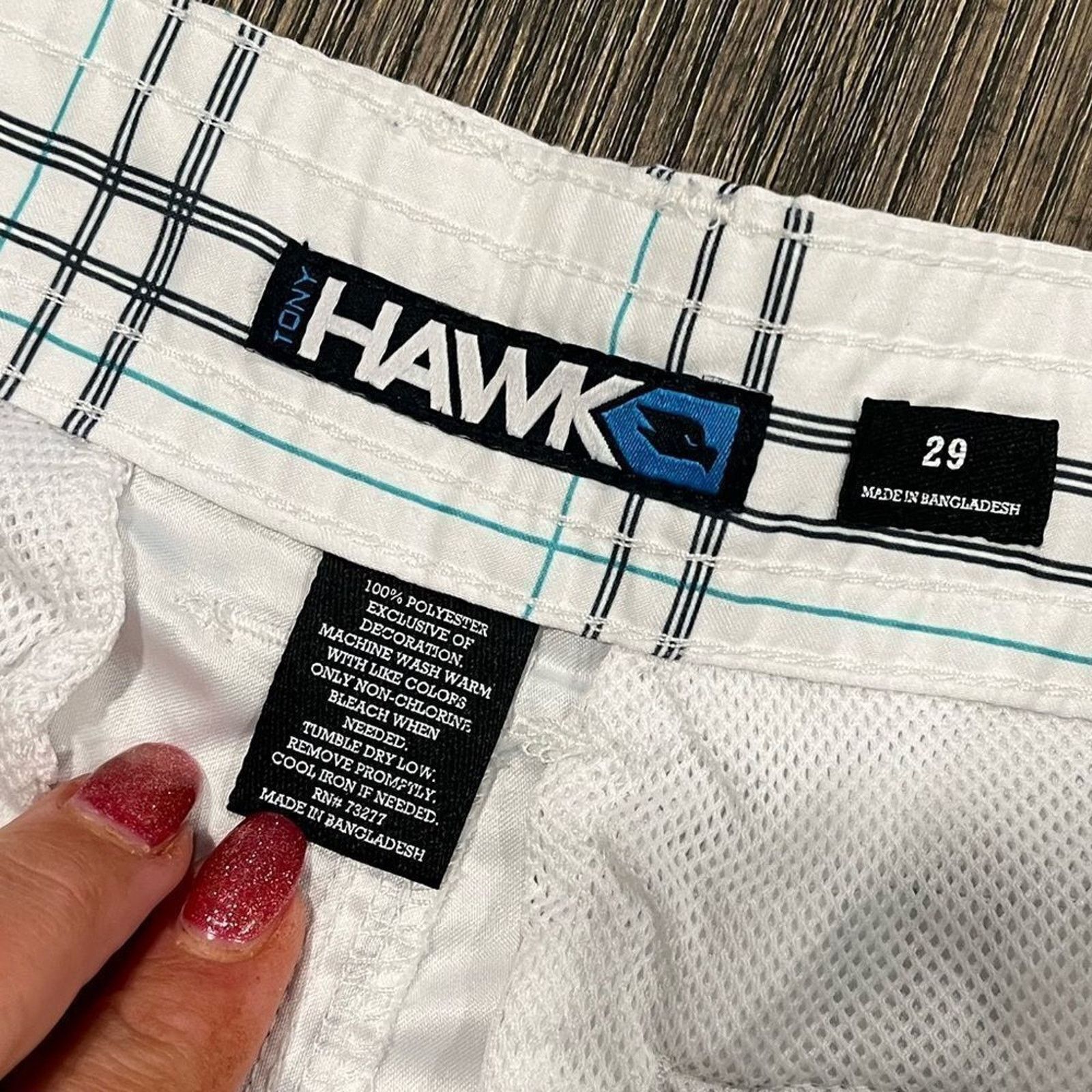 Tony Hawk Tony Hawk White Blue Plaid Board Swim Shorts Size 29 Size US 29 - 4 Thumbnail