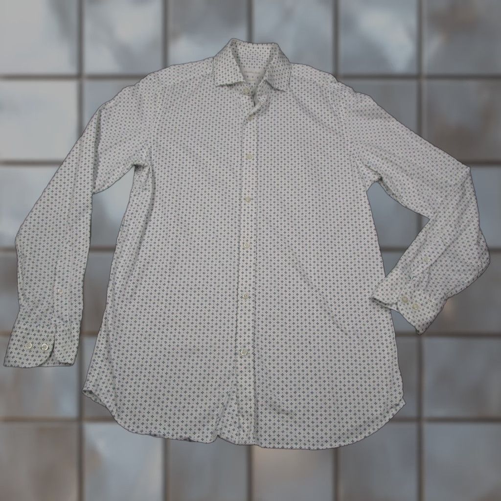 Massimo Dutti Massimo Dutti Dress Shirt Mens Medium White Blue Geometric Cotton Slim Fit Long Sleeve Size 40R - 1 Thumbnail