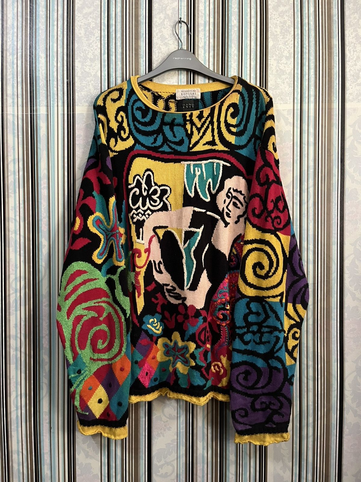 Yoshiyuki Konishi 1990s hand knit bold abstract artwork #D1 Size US L / EU 52-54 / 3 - 1 Thumbnail