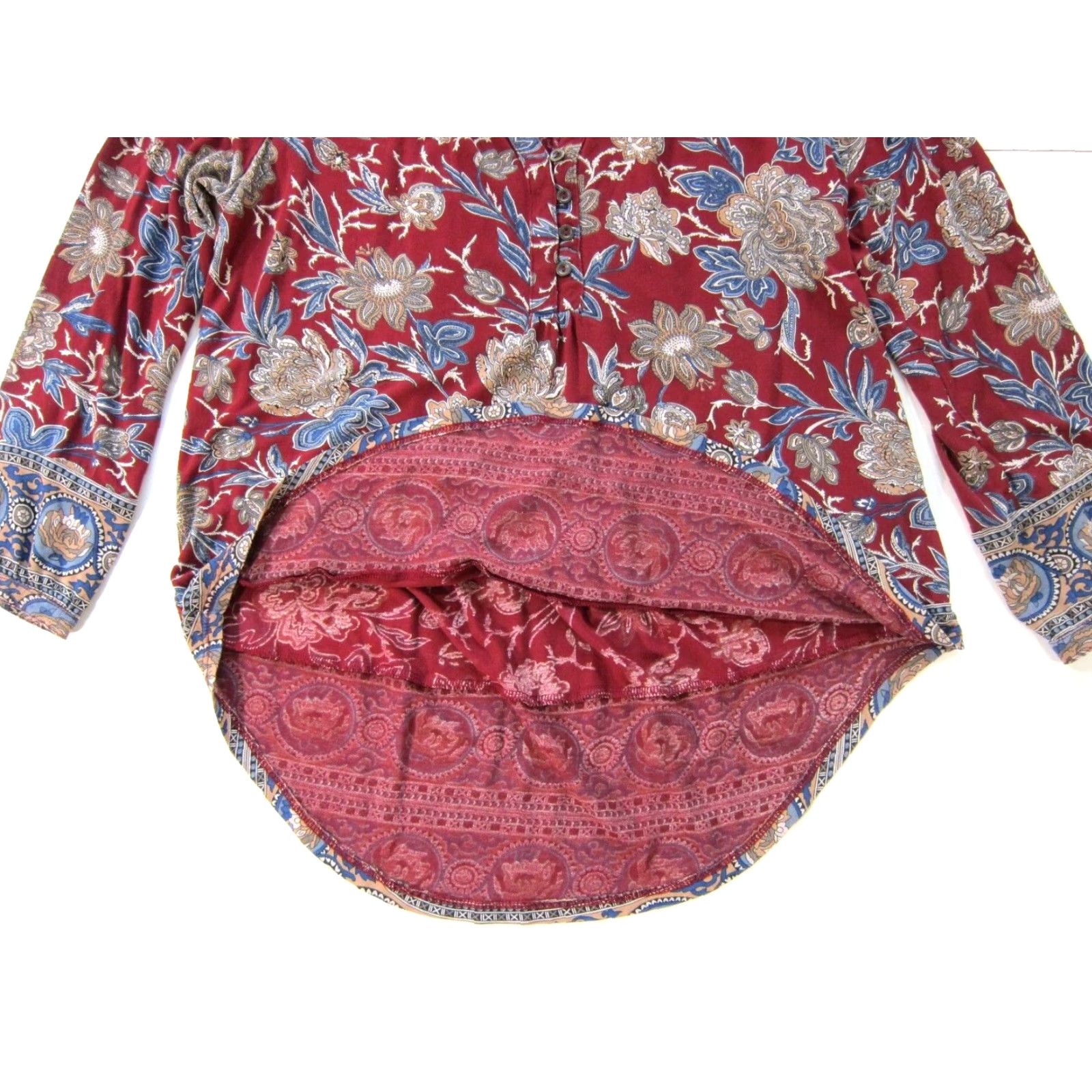 Lucky Brand Lucky Brand Blouse Paisley Floral Long Sleeve Tunic S Red Blue 100% Rayon Jersey Womens XS Size S / US 4 / IT 40 - 5 Thumbnail