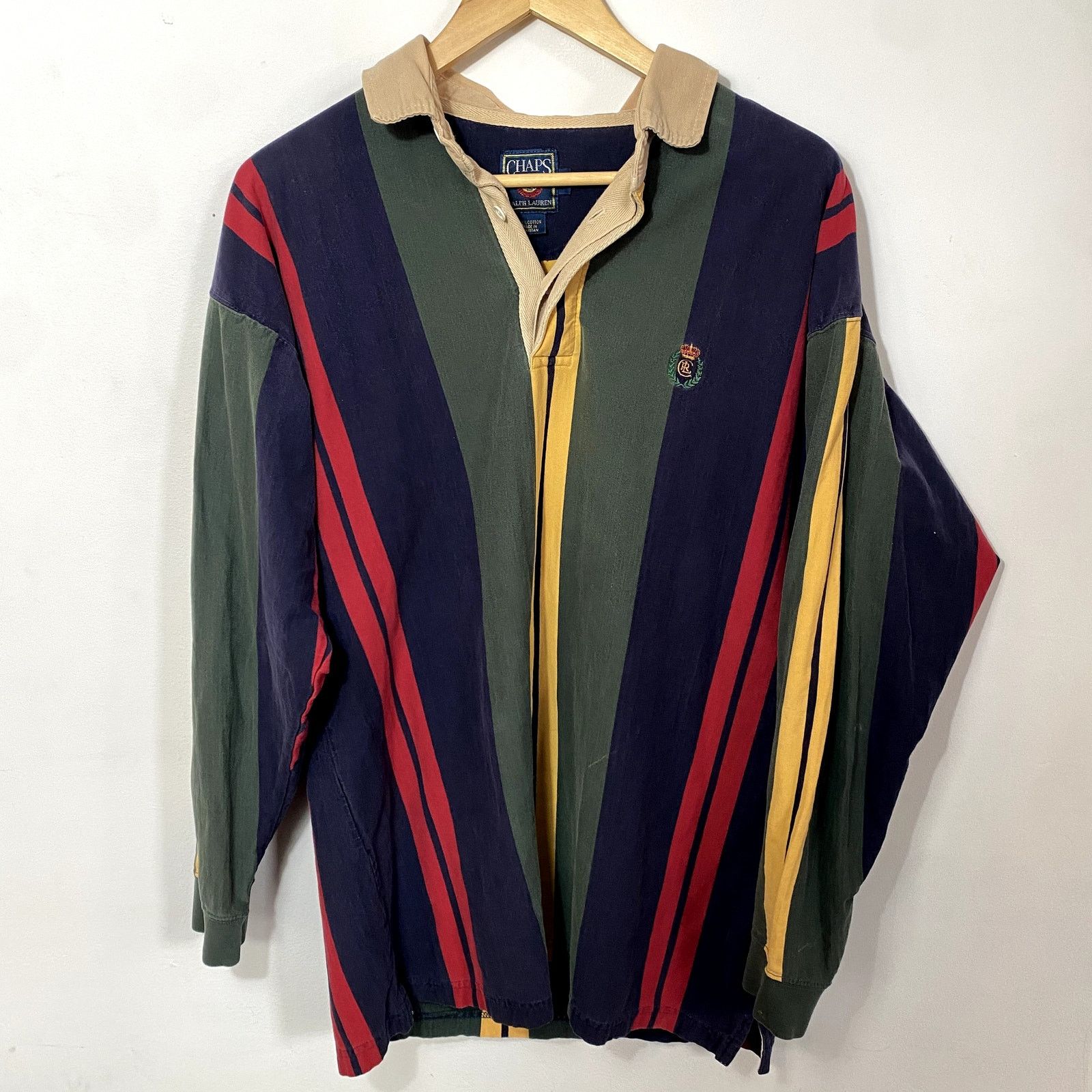 Chaps × Chaps Ralph Lauren × Vintage Vintage 90s Chaps Ralph Lauren Striped Long Sleeve Polo Size US L / EU 52-54 / 3 - 1 Thumbnail