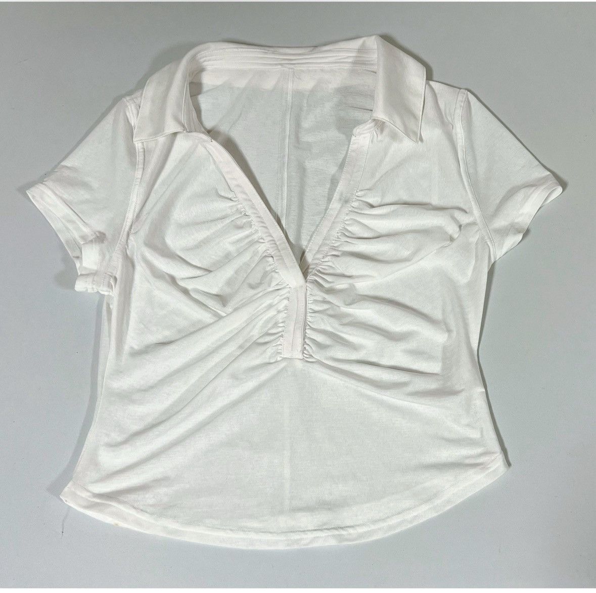 Vintage White Ruched Collared Polo Shirt Top Blouse Tee Size M 🤍 Size M / US 6-8 / IT 42-44 - 2 Thumbnail