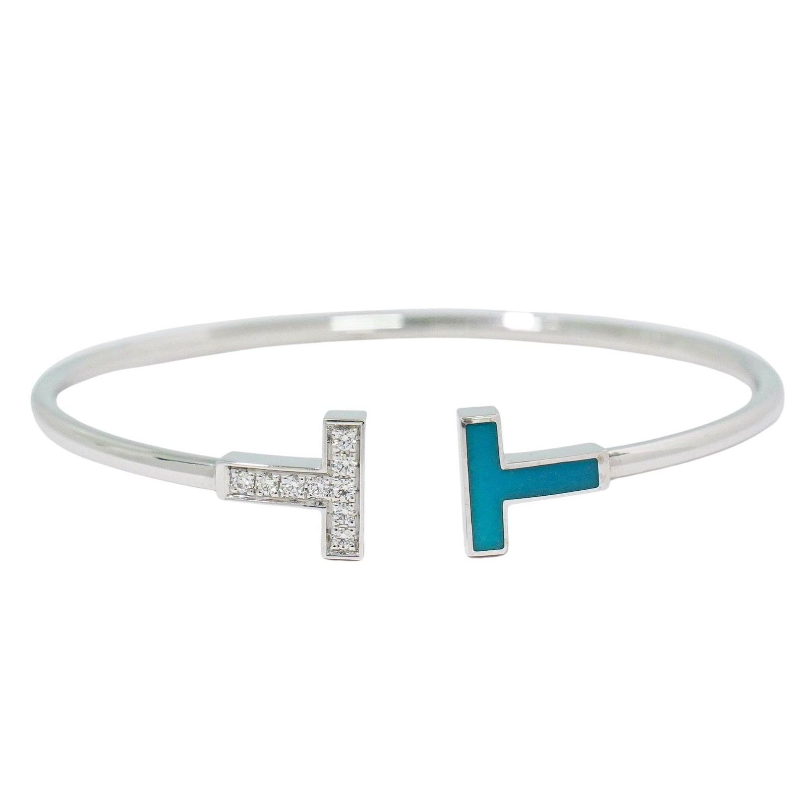 Tiffany & Co. T Wire Bracelet 18K White Gold with Diamonds and Turquoise