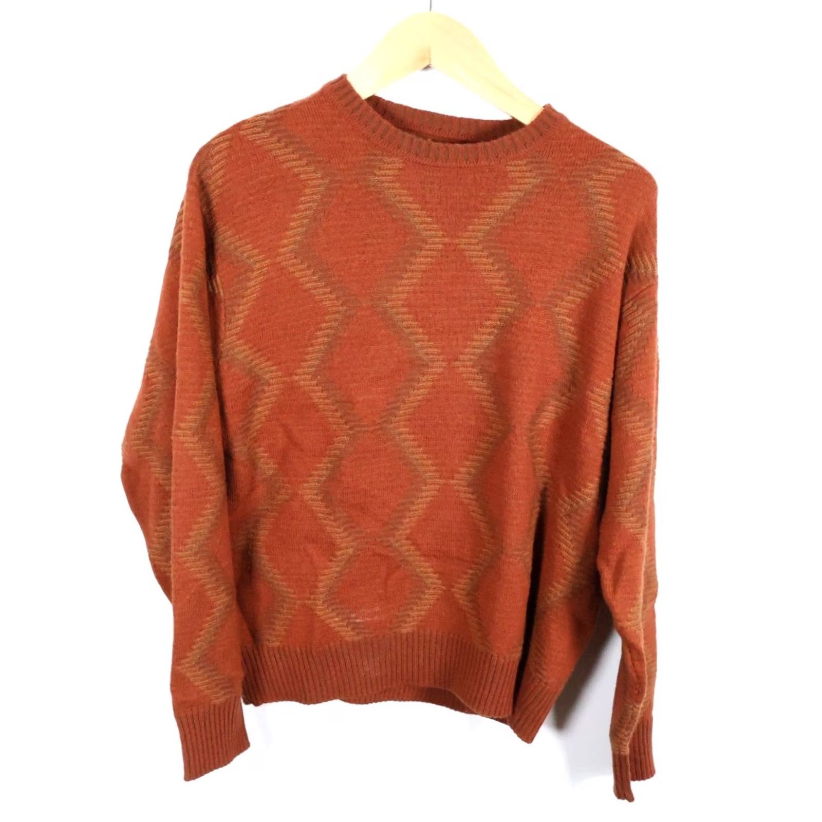 Vintage VTG Wool Blend Sweater Mens Medium Burnt Orange Geometric Pattern Lightweight Pullover Crew Neck 90s Casual Vintage Knit Style Mens Size US M / EU 48-50 / 2 - 2 Thumbnail