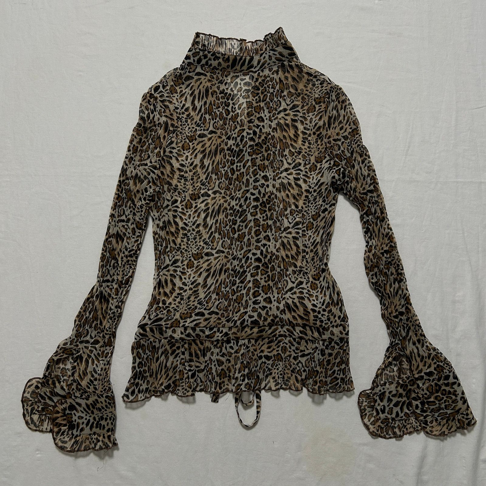 Other Y2K 00s Brown Cream Bell Sleeve Cheetah Print Sheer Blouse S Size S / US 4 / IT 40 - 6 Thumbnail