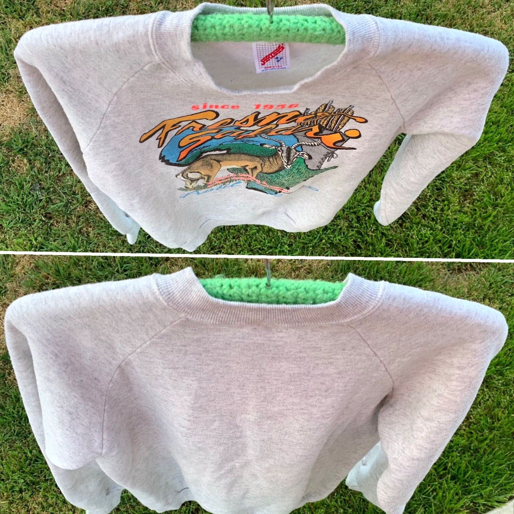 Jerzees VINTAGE Jerzees Sweatshirt Shirt - Fresno Safari Archery Raglan 1990s 90s - Gray Heather M Mens Adults 38-40 Size US M / EU 48-50 / 2 - 4 Thumbnail