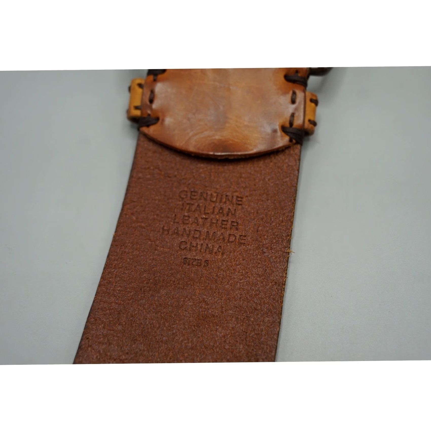 Vintage VINTAGE Max Studio Cognac Italian Leather Wide Boho Whipstitch Belt Brown LP02229MS Size ONE SIZE - 4 Thumbnail