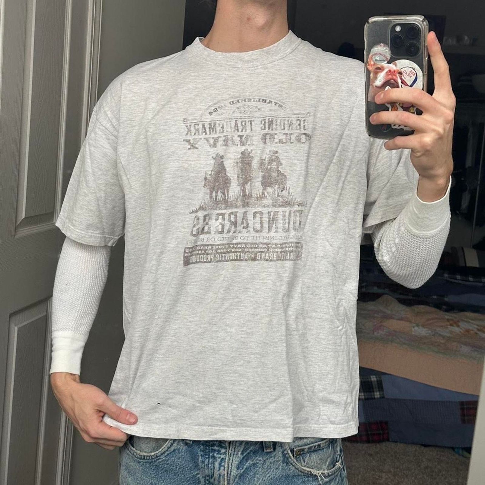 Old Navy × Vintage Vintage 00s Old Navy Western Dungarees Cowboy Tee Shirt Size US XL / EU 56 / 4 - 2 Thumbnail