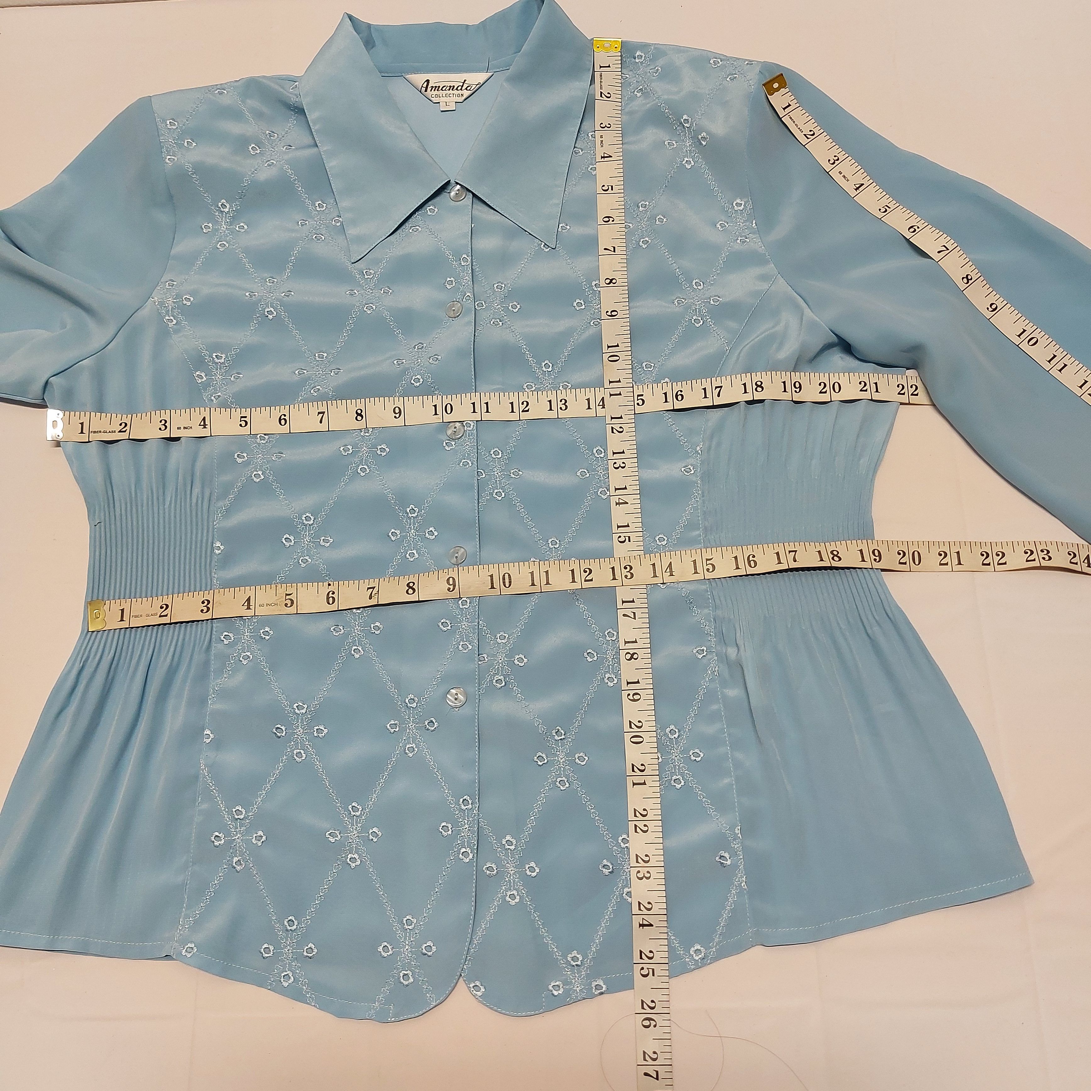 Vintage Vintage Blue Blouse Classic L Collard Long Sleeve Buttoned Size L / US 10 / IT 46 - 8 Thumbnail