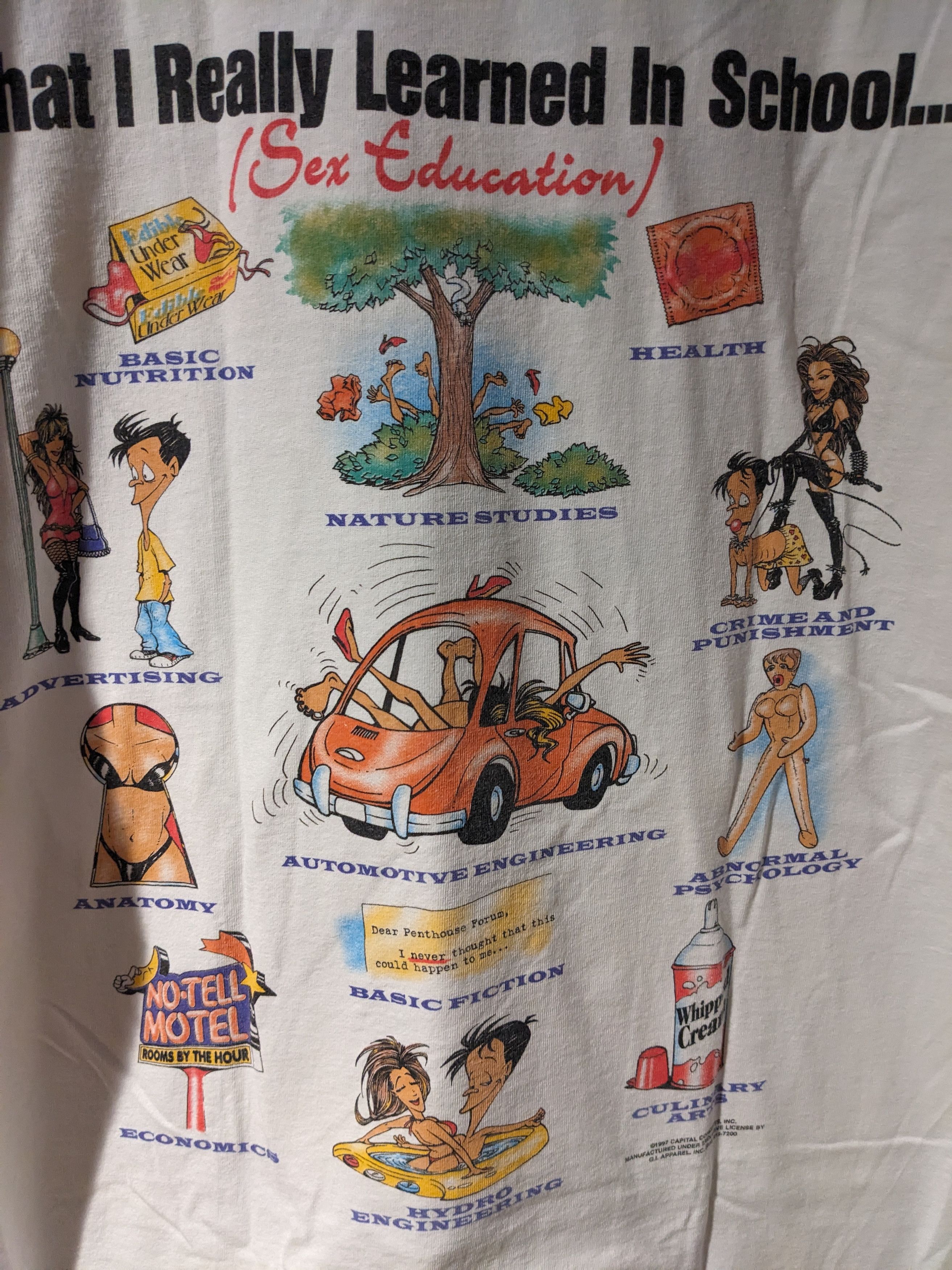 Gildan × Vintage Vintage 1997 Sex Education What I Really Learned T-Shirt Size US XL / EU 56 / 4 - 2 Thumbnail