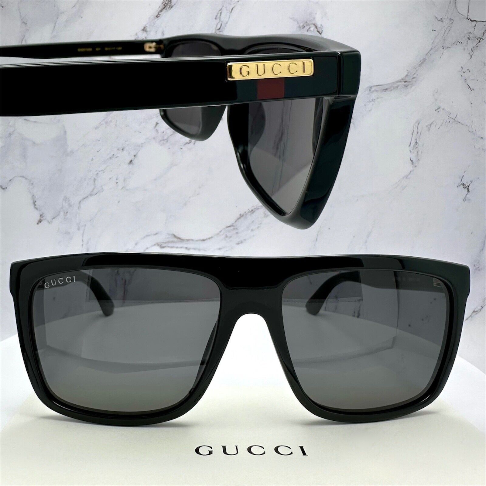 Gucci New GUCCI Sunglasses Black Square Aviator Gold Plate Size ONE SIZE - 21 Thumbnail