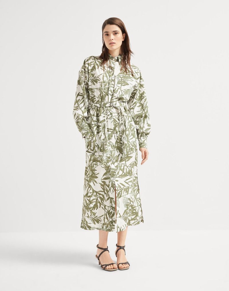 Brunello Cucinelli o1la1rc1a0326 Herbarium Print Poplin Belted Shirt Dress Size XL / US 12-14 / IT 48-50 - 1 Thumbnail