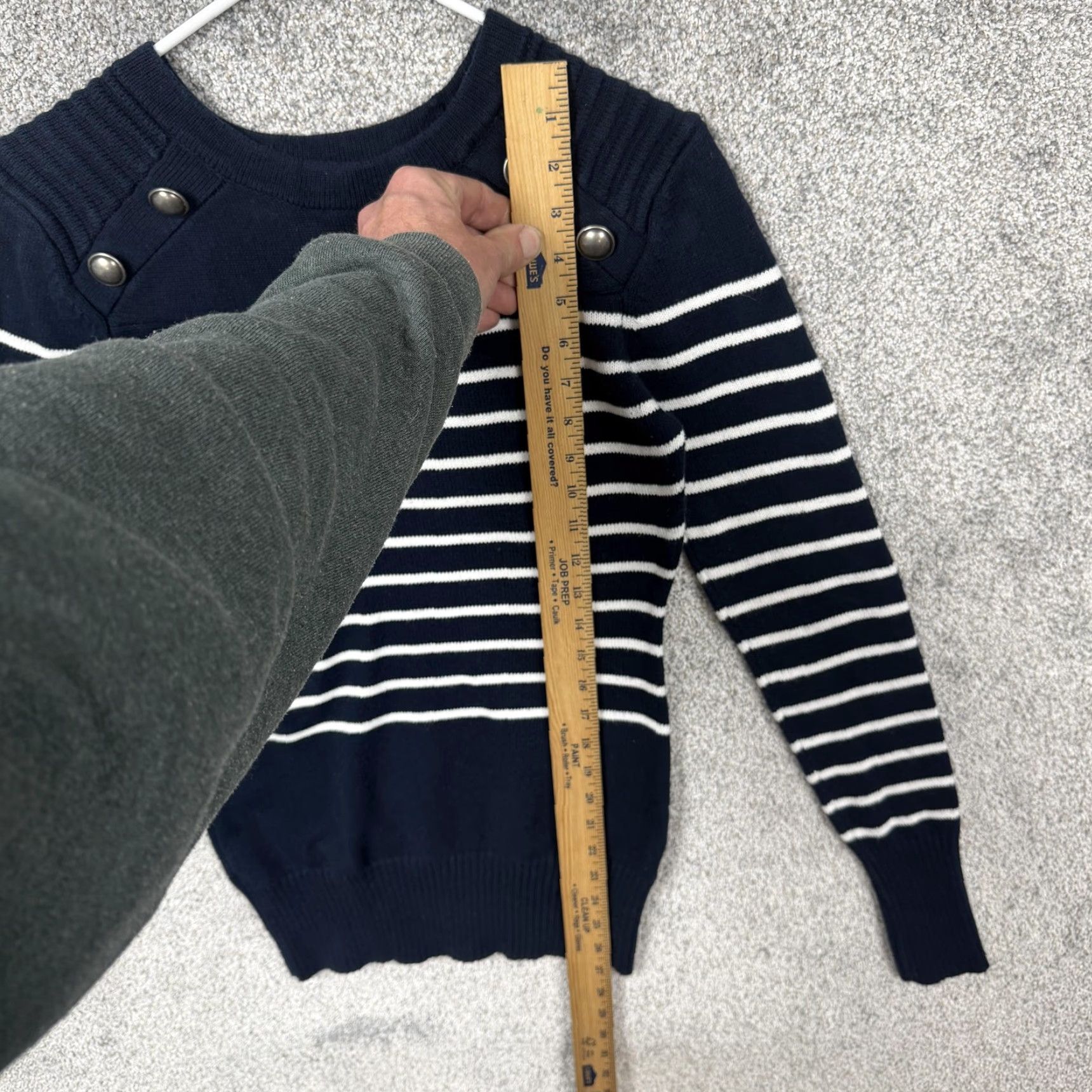 Nautica PattyBoutik Sweater Womens L Blue White Striped Button Shoulder Nautical Crew Neck Knit Slim Fit Knitwear Size L / US 10 / IT 46 - 2 Thumbnail