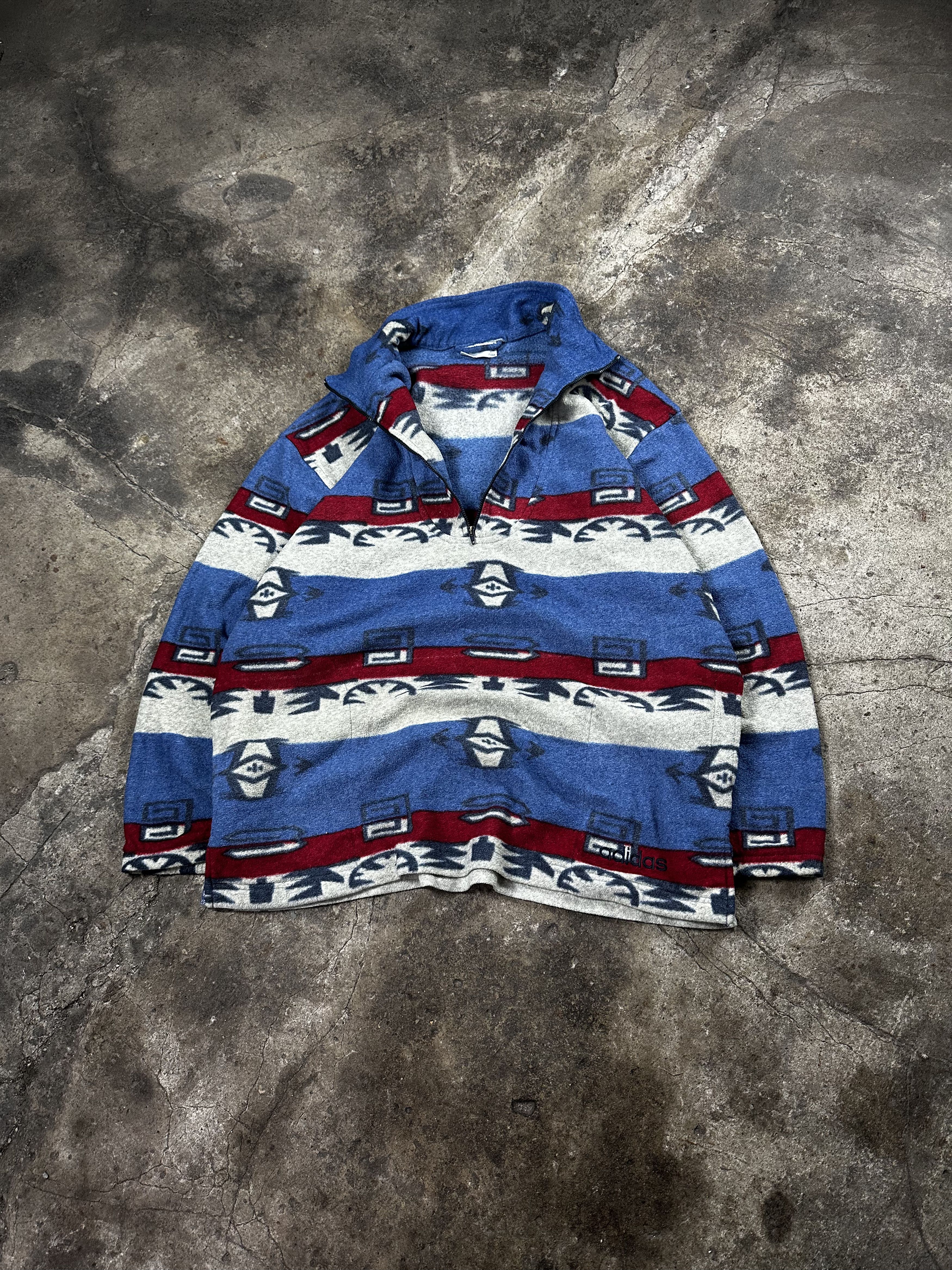 Adidas 90s Vintage Adidas Abstract Patterned Quaterzip Fleece Size US M / EU 48-50 / 2 - 2 Thumbnail