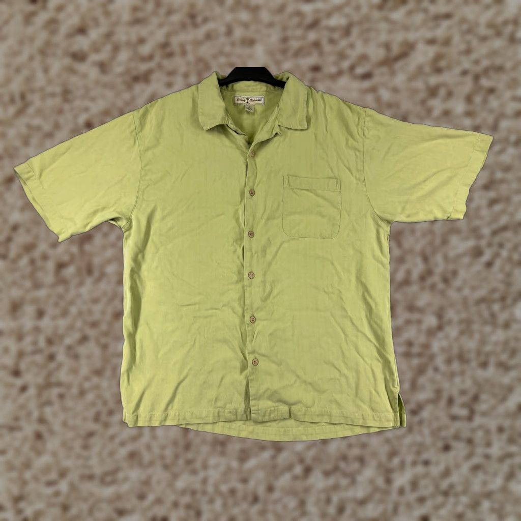 Tommy Bahama Tommy Bahama Shirt Mens Large Green Herringbone Hawaiian Camp Button Up Silk Size US L / EU 52-54 / 3 - 1 Thumbnail