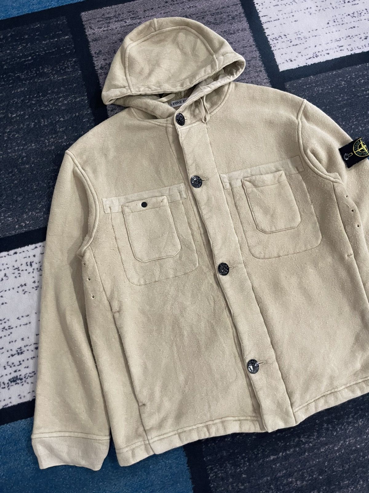 Stone Island Vintage 1999 Stone Island Beige Fleece Lined Hoodie Jacket Size US L / EU 52-54 / 3 - 4 Thumbnail
