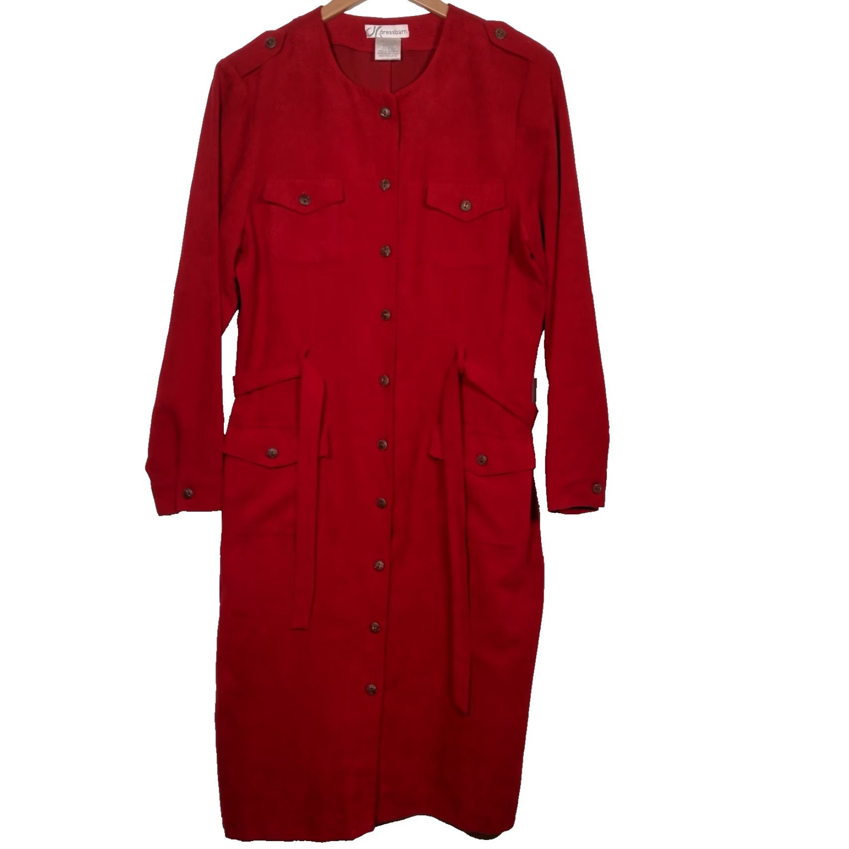 Vintage VINTAGE Dressbarn Dress 14 Red Microsuede Long Sleeve Button Up Belted Office Wear Dress Size XL / US 12-14 / IT 48-50 - 2 Thumbnail