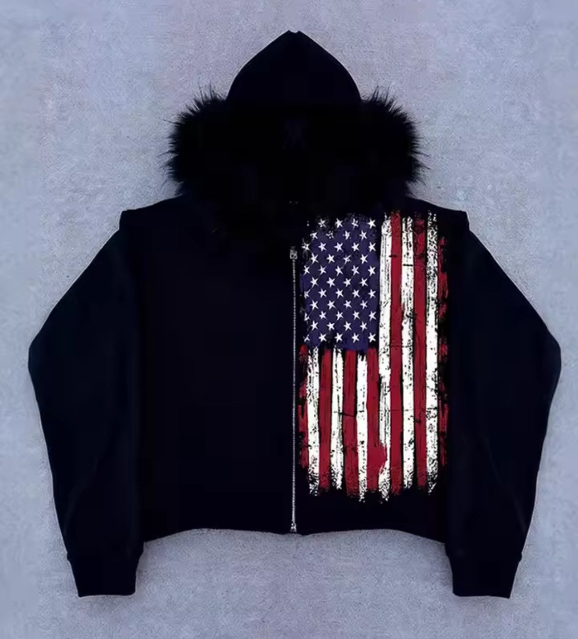 Other Fashion Punk Big American Flag Fur Hat Graphic Hoodies Size US M / EU 48-50 / 2 - 1 Thumbnail