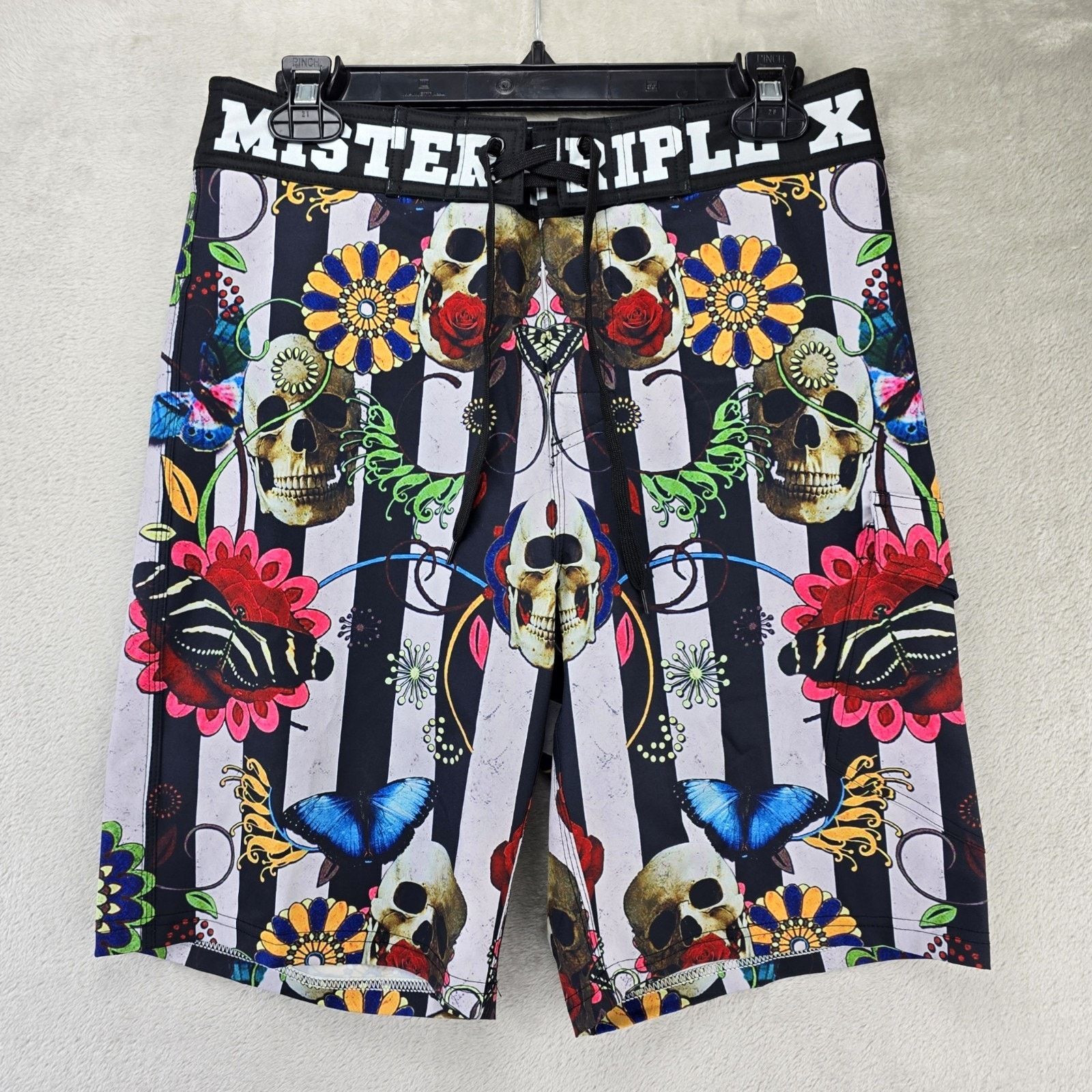 Other Mister Triple X Swim Shorts Small Skull Flowers Striped Size US 30 / EU 46 - 1 Thumbnail
