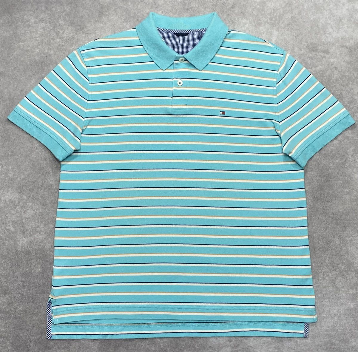 Tommy Hilfiger Vintage Tommy Hilfiger Turquiose Striped Polo Shirt Size US L / EU 52-54 / 3 - 1 Thumbnail