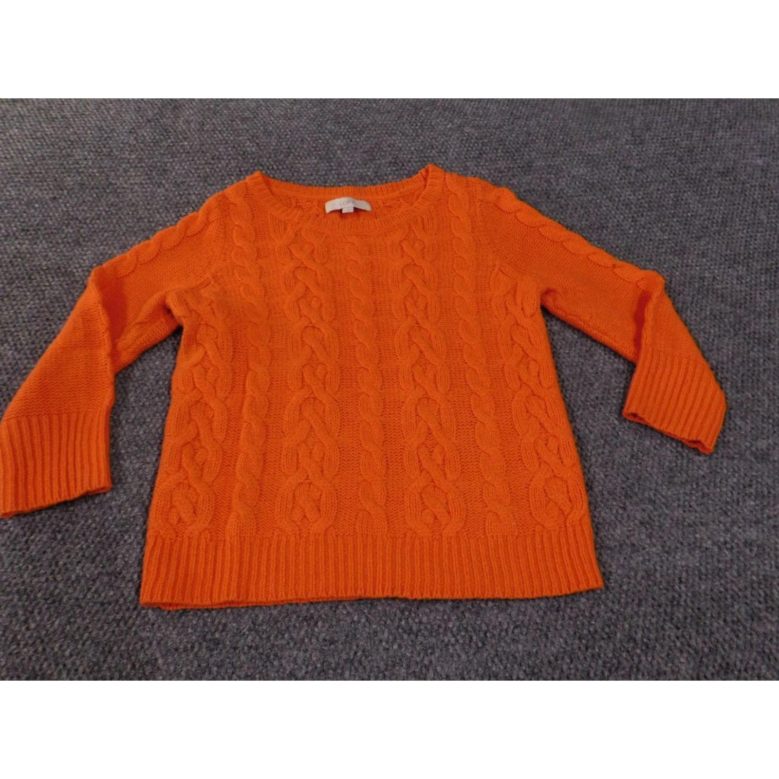 Loft LOFT Sweater Womens M Cable Orange Pullover Wool Rayon Crew Neck Long Sleeve Knit Regular Modern Designer Casual Girls Womens (adjusted) Size M / US 6-8 / IT 42-44 - 3 Thumbnail