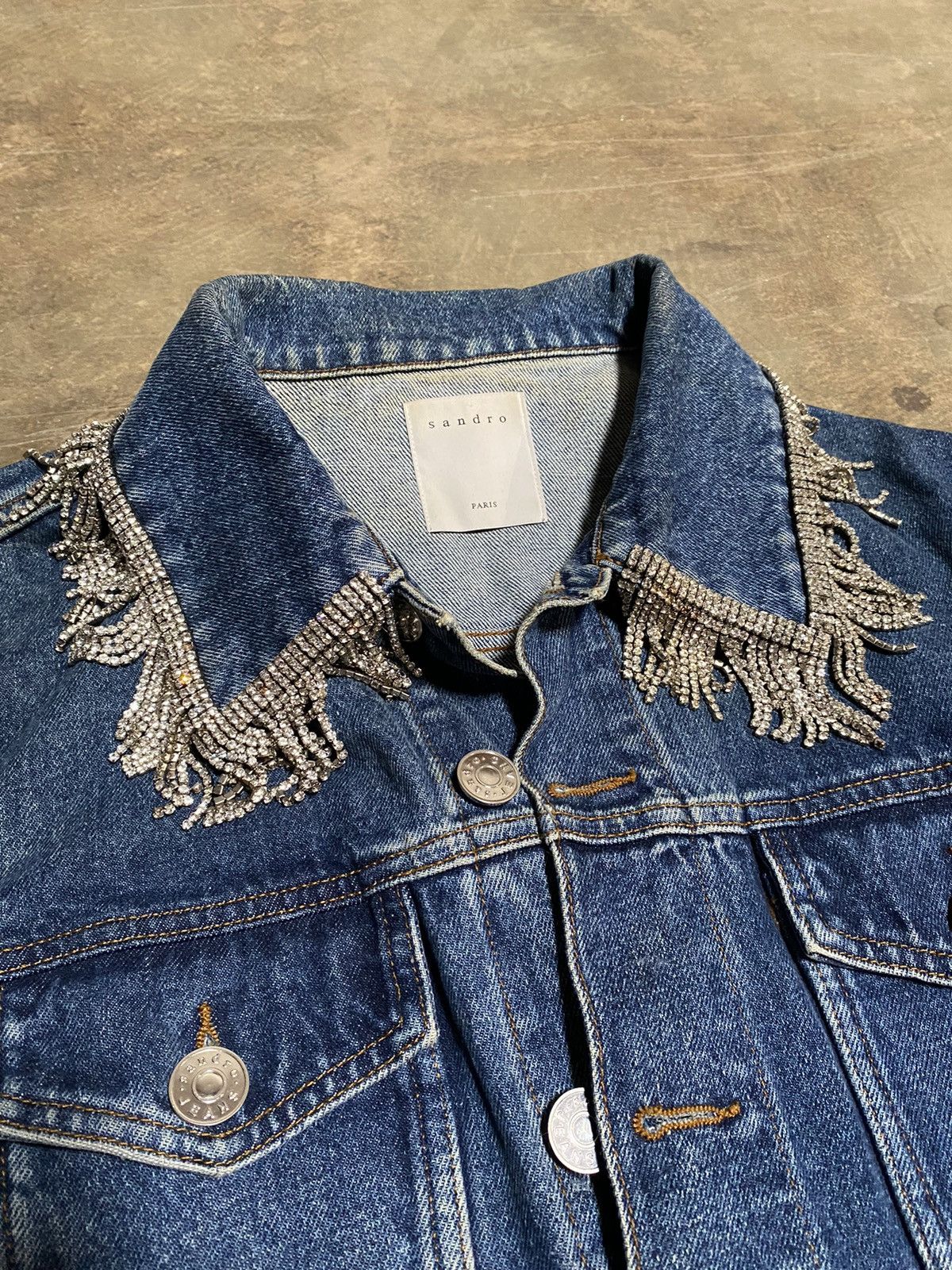Sandro Rhinestone Fringe Denim Jacket Size M / US 6-8 / IT 42-44 - 2 Thumbnail