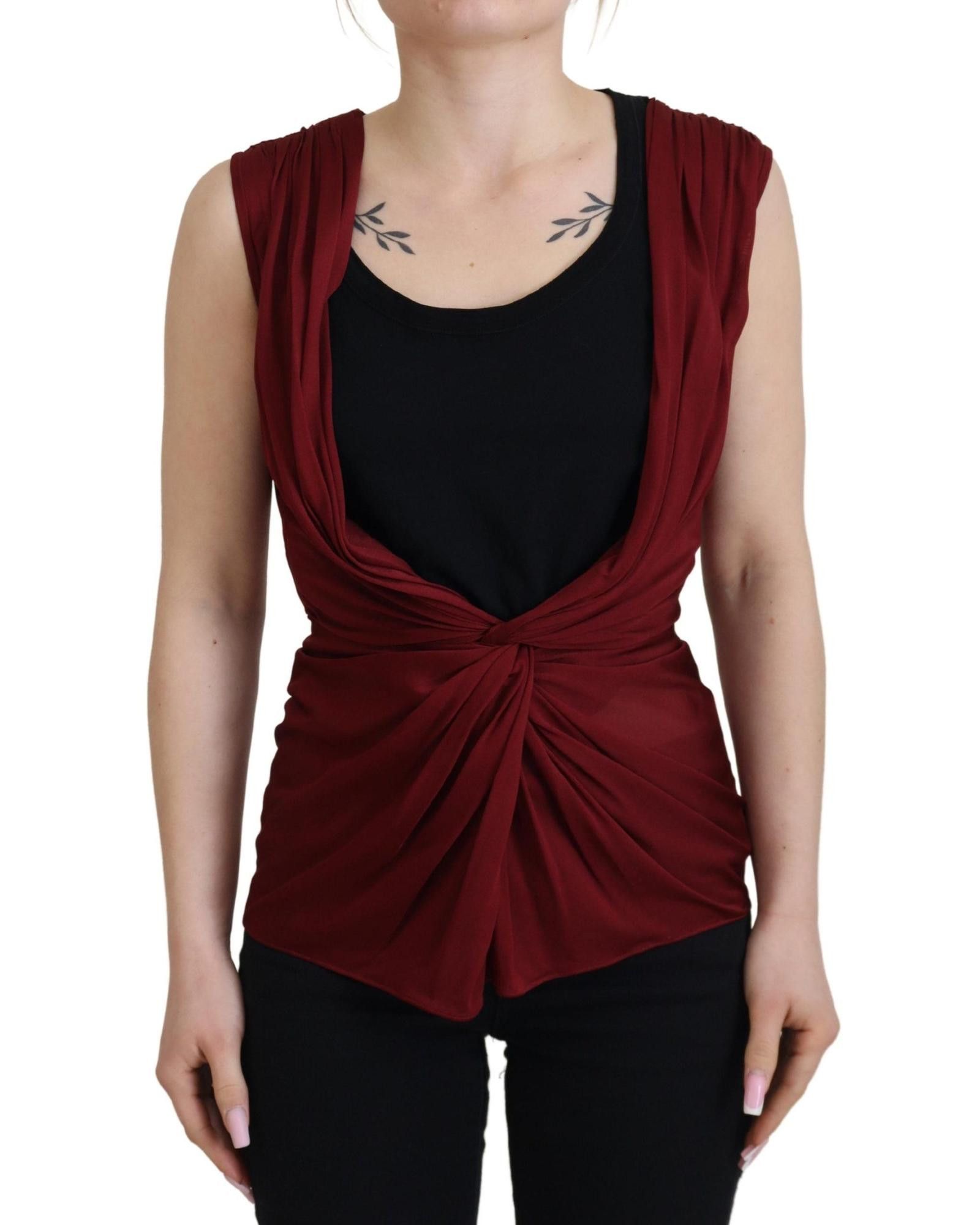 image of Dolce Gabbana Silk Stretch Top Vest Blouse in Bordeaux, Women's (Size Large)