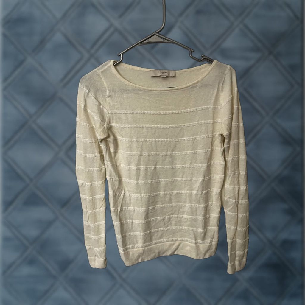 Loft LOFT Women's XS Pullover Sweater Striped Cream Long Sleeve Size XS / US 0-2 / IT 36-38 - 1 Thumbnail