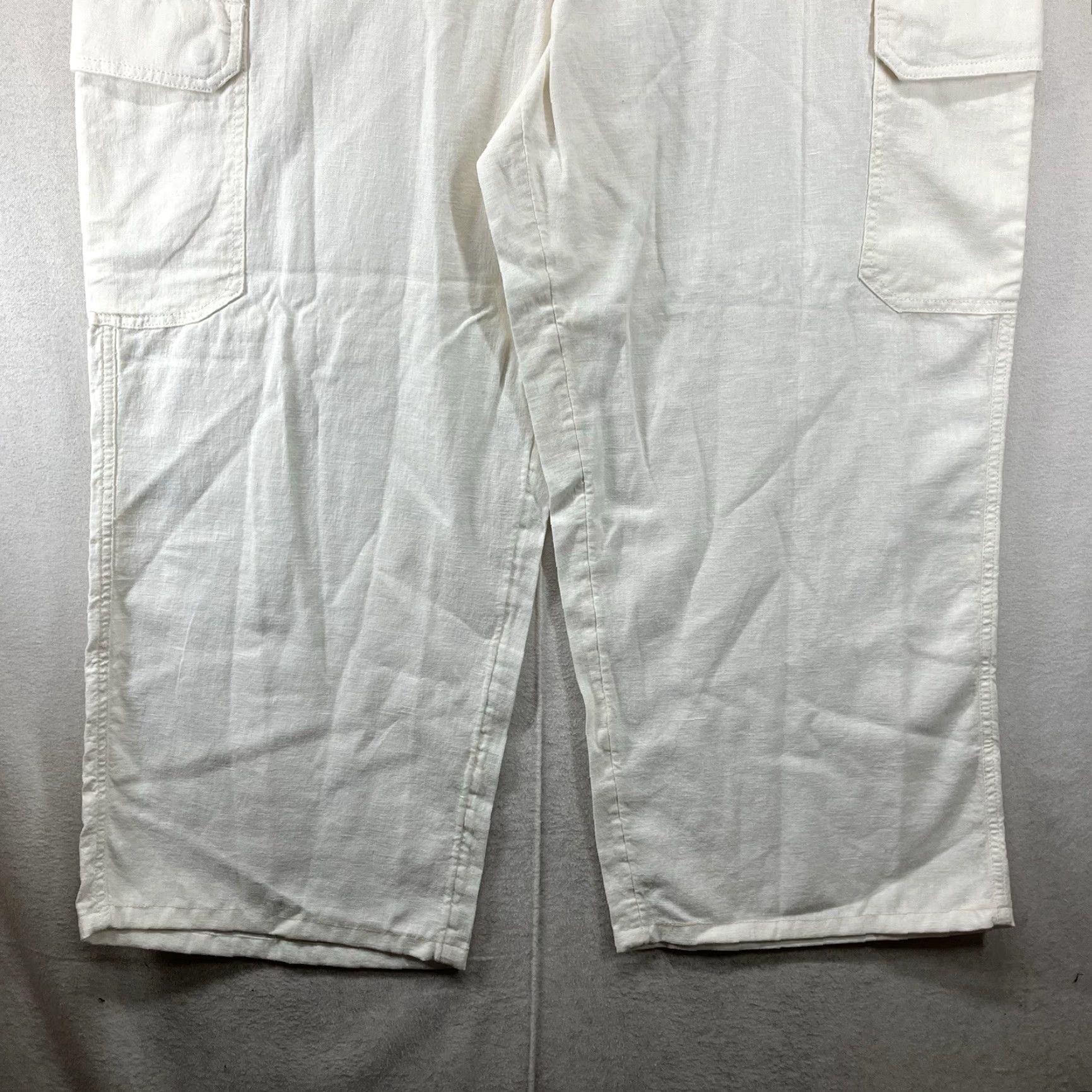 Vintage Women's Linen Cotton Blend Pants Cargo 16 NWT Mid Rise Straight Wide White Size 38" / US 16 / IT 52 - 7 Thumbnail