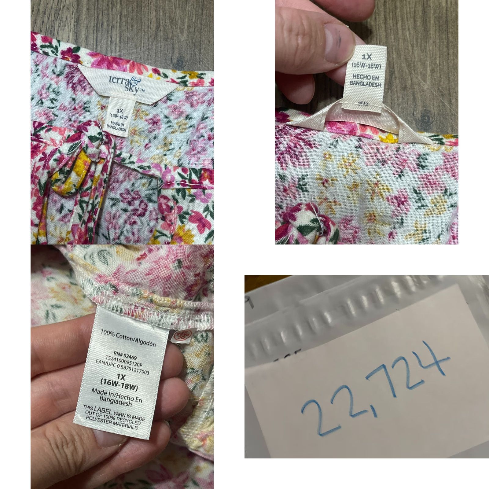 Vintage Terra & Sky Shirt Women's Plus Size 1X V-Neck Floral Short Sleeve Pullover Casual Yellow Pink Green Size XL / US 12-14 / IT 48-50 - 8 Thumbnail