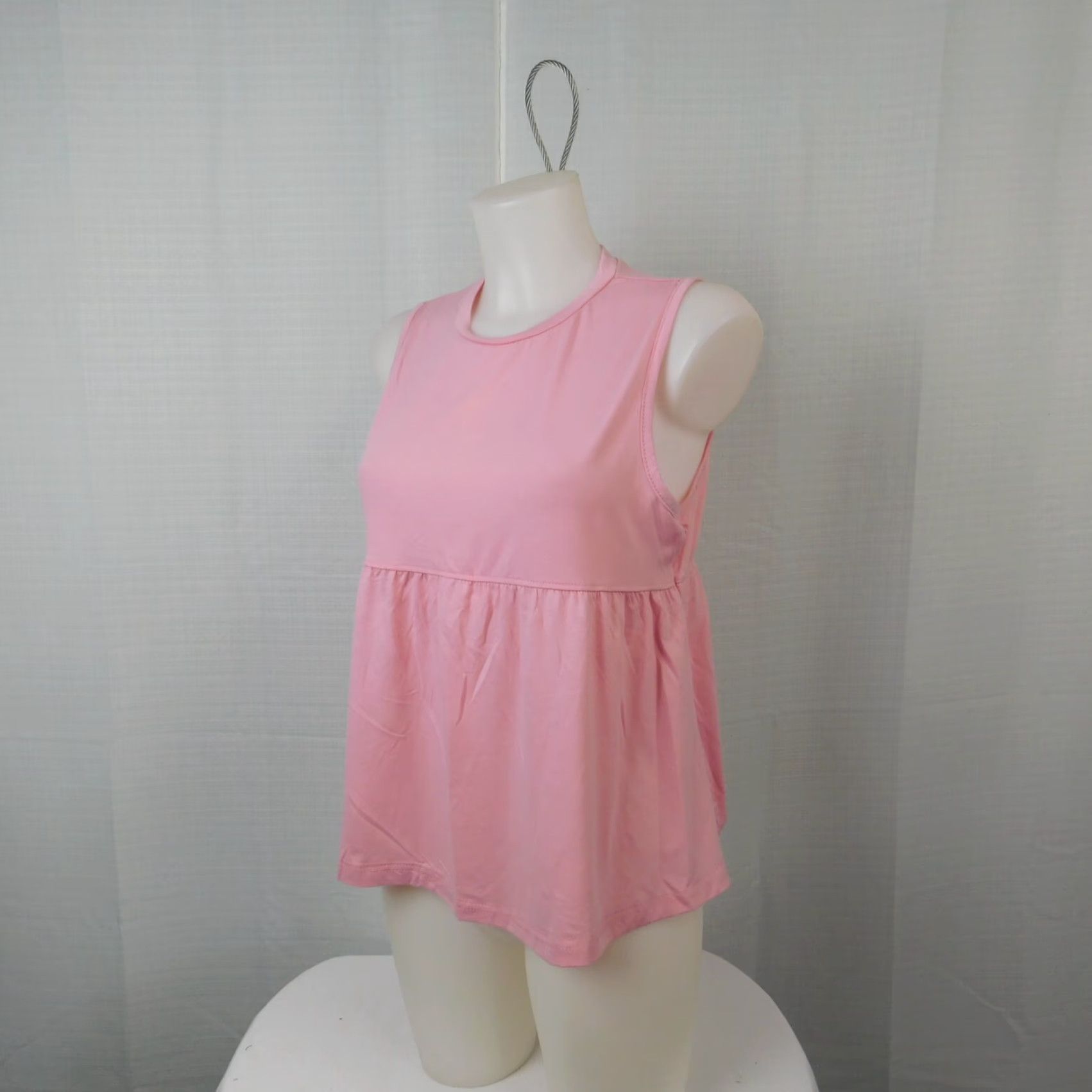 Vintage Women's Sleeveless Crew Neck Knit Peplum Tank Pastel Pink XL #1781 Size XL / US 12-14 / IT 48-50 - 2 Thumbnail