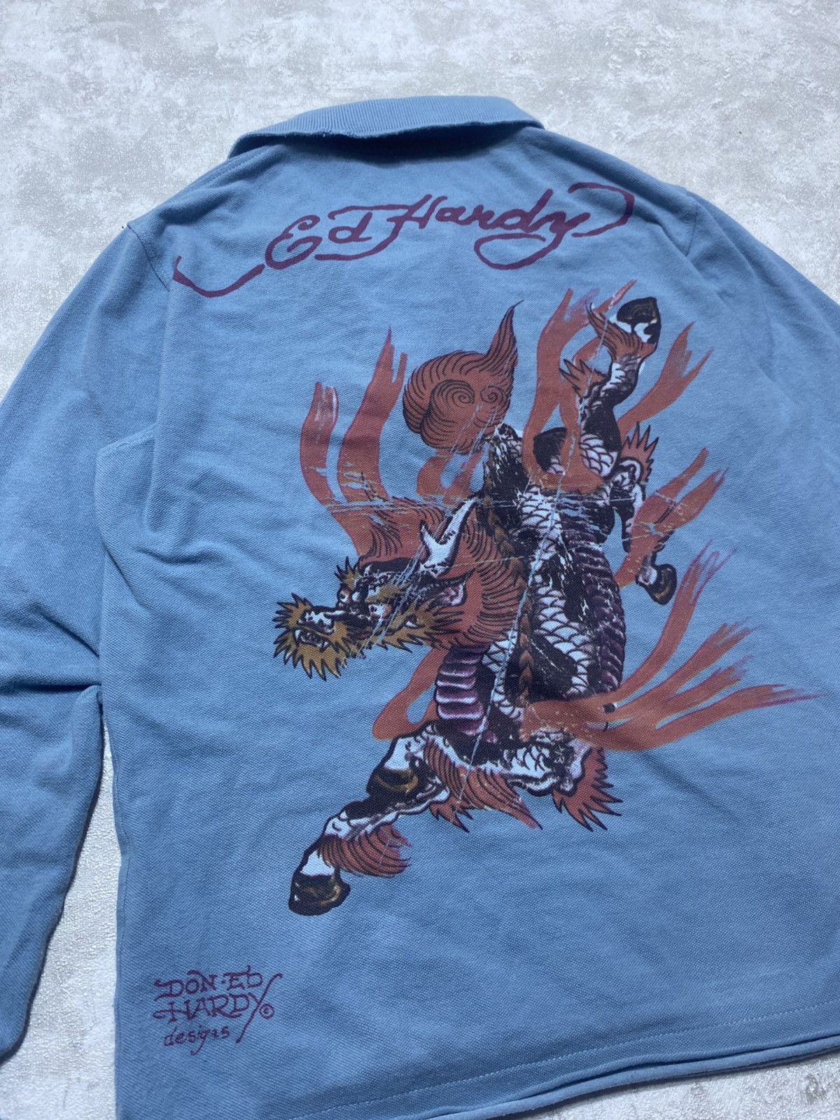 Ed Hardy Vintage Ed Hardy Dragon Graphic Long Sleeve Shirt Blue Y2K Size S / US 4 / IT 40 - 6 Thumbnail