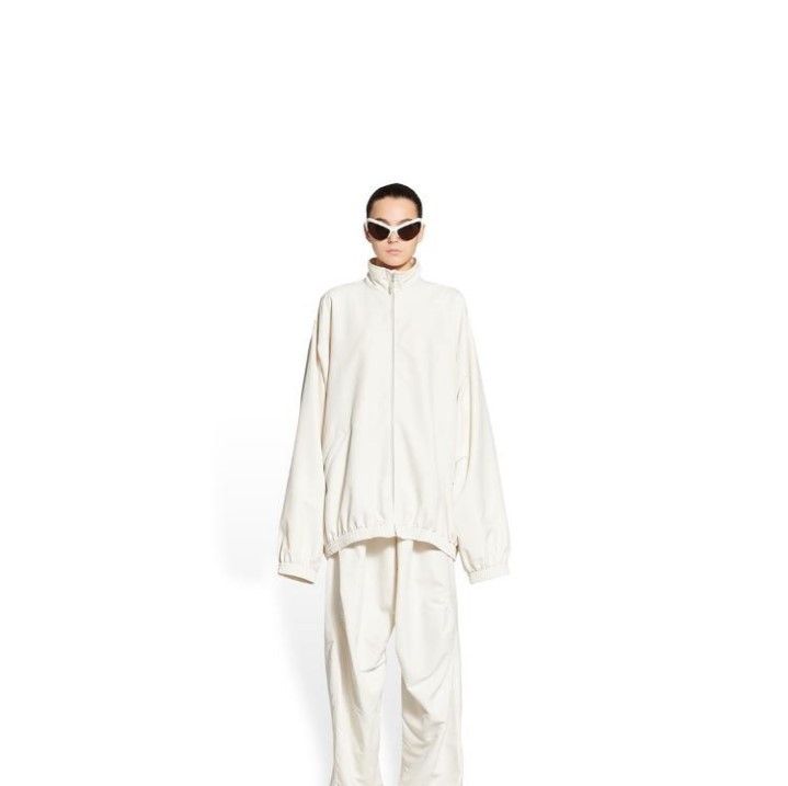 Balenciaga o1srvl11e1124 Sporty B Tracksuit Jacket in Ivory Size US L / EU 52-54 / 3 - 2 Thumbnail