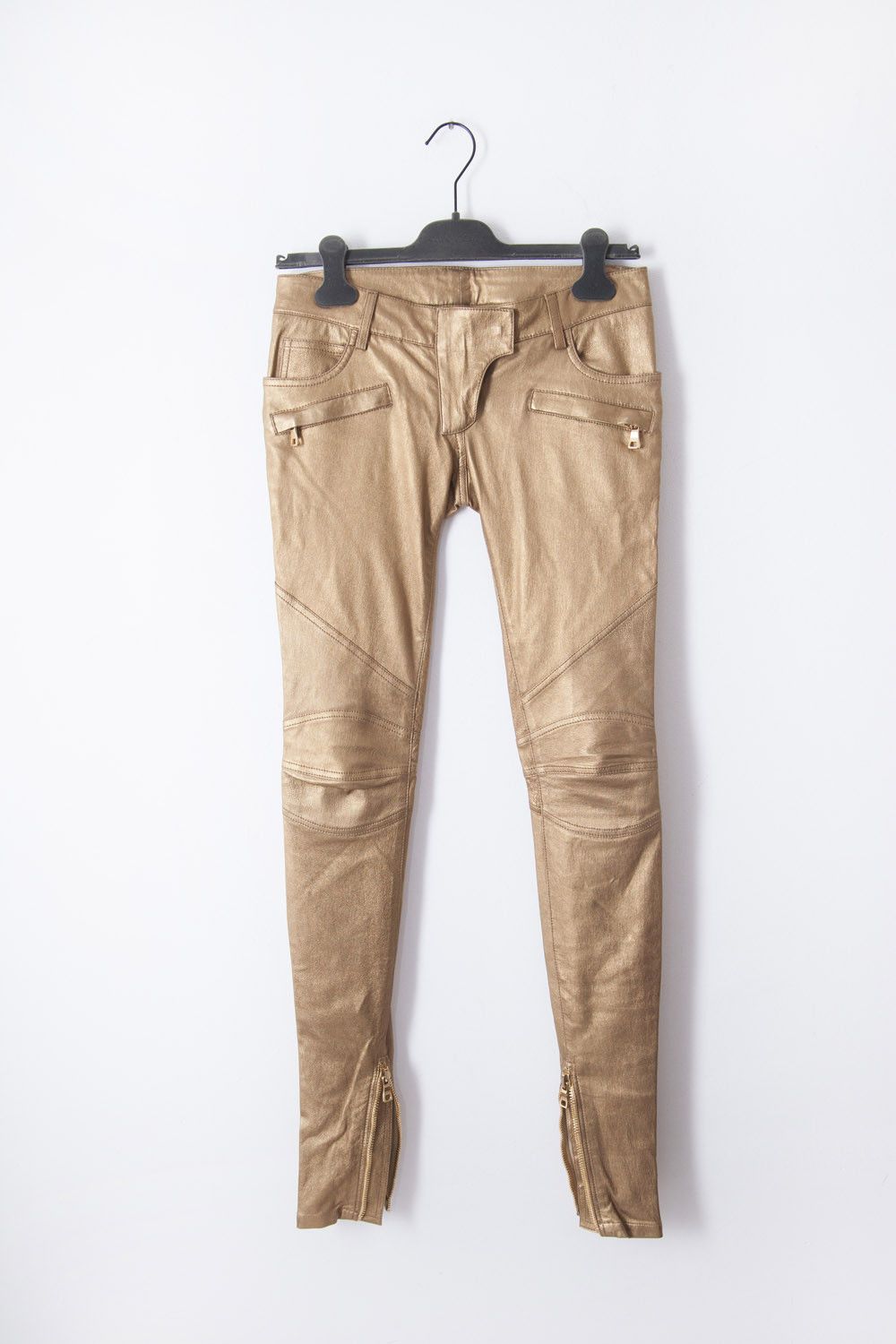 Balmain AW10 golden leather biker jeans Size 25" / US 0 / IT 36 - 1 Thumbnail