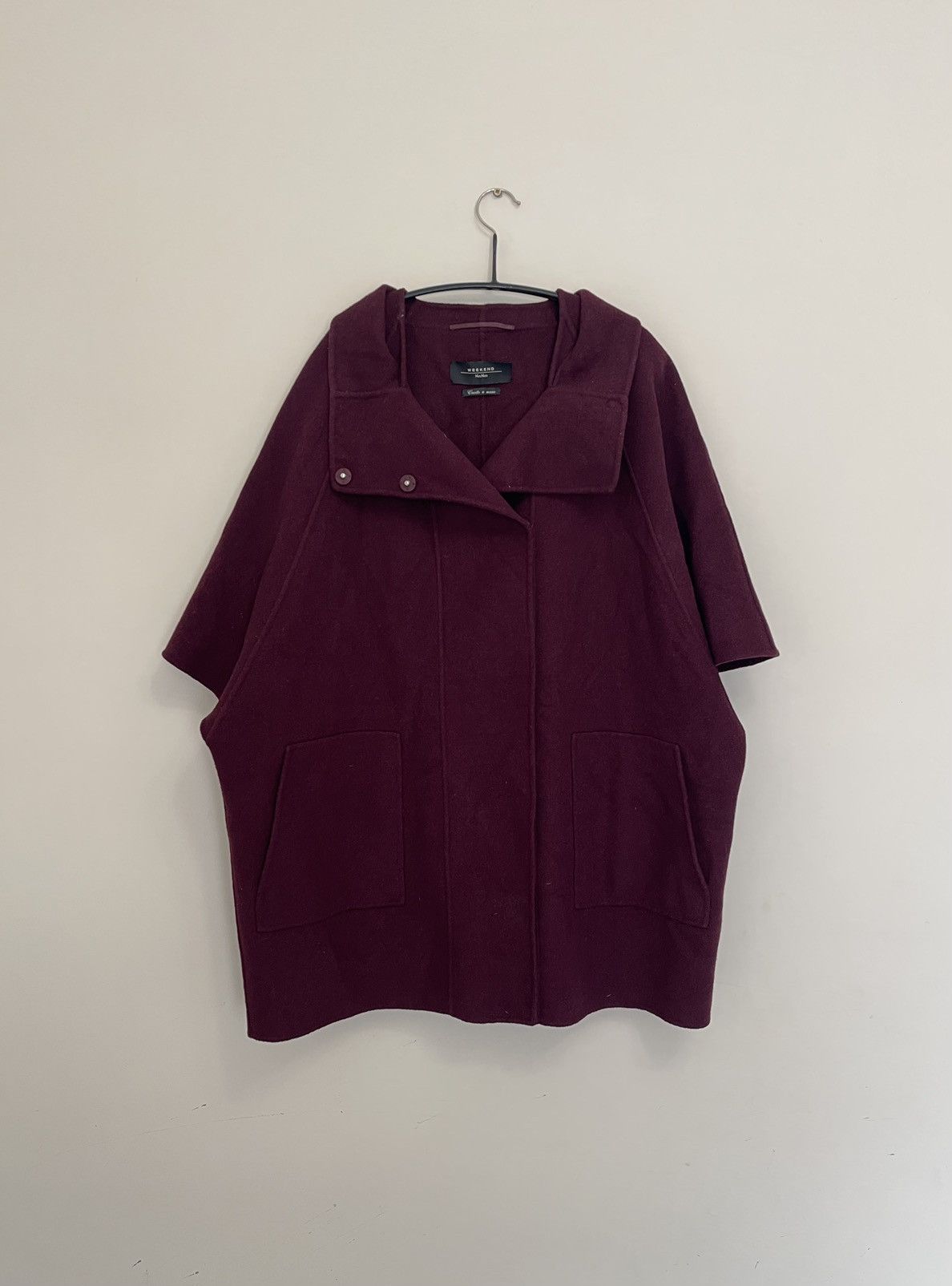image of Max Mara Weekend Wool Cape Coat Cucito A Mano in Burgundy, Women's (Size Small)