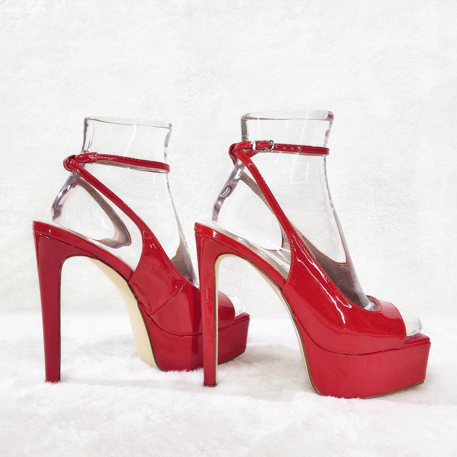 Other Evie Ankle Slingback High Heels Platform Shoes Pumps Red Pat Size US 7 / IT 37 - 3 Thumbnail