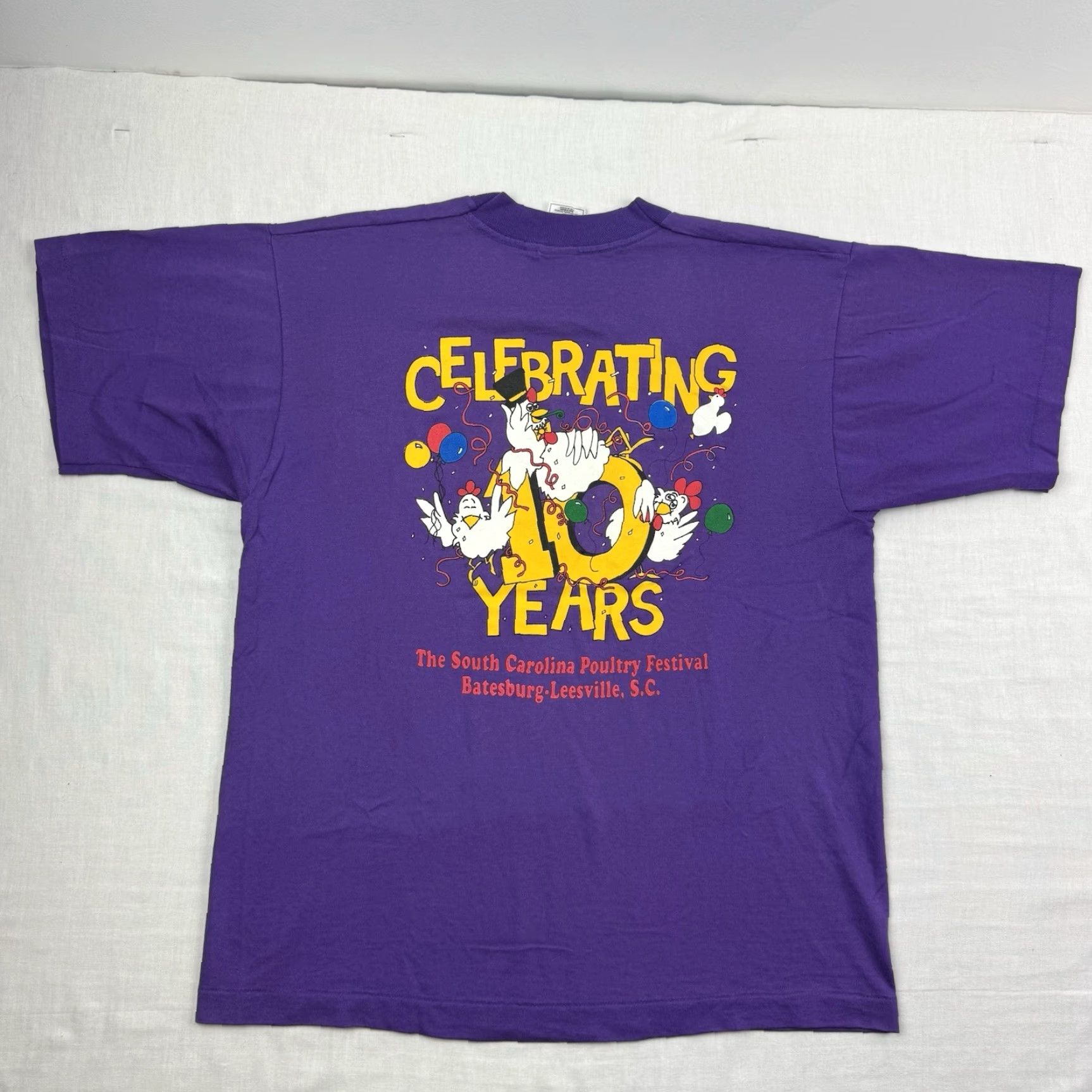 Fruit Of The Loom VINTAGE Poultry Festival T Shirt Adult Large Purple 90s USA Men Short Sleeve Crew Neck 10 Year Anniversary Fruit of the Loom T-Shirt Size US L / EU 52-54 / 3 - 2 Thumbnail