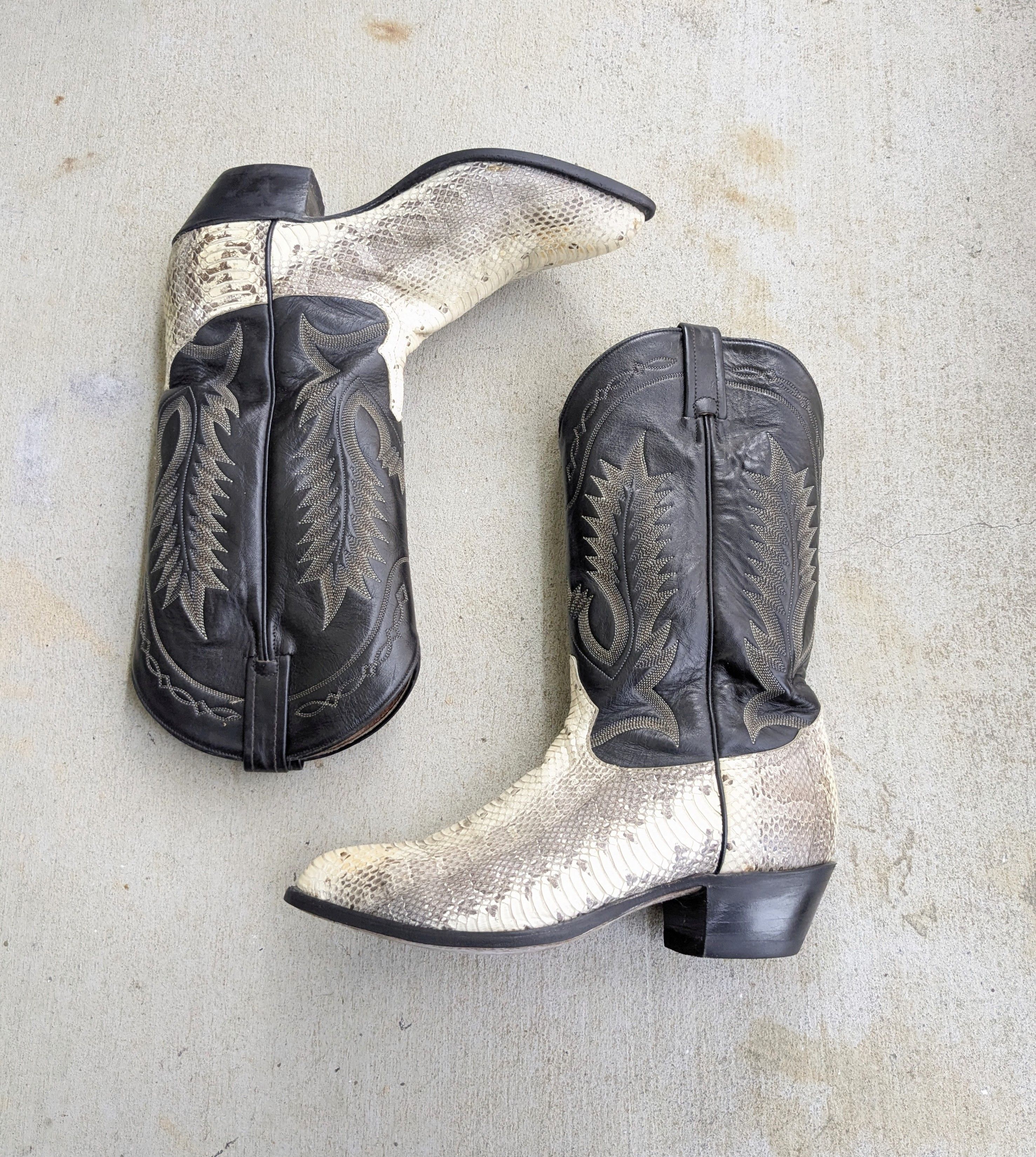 Pre-owned Tony Lama Cowboy Boots Snakeskin Black 9 D Leather Python In White