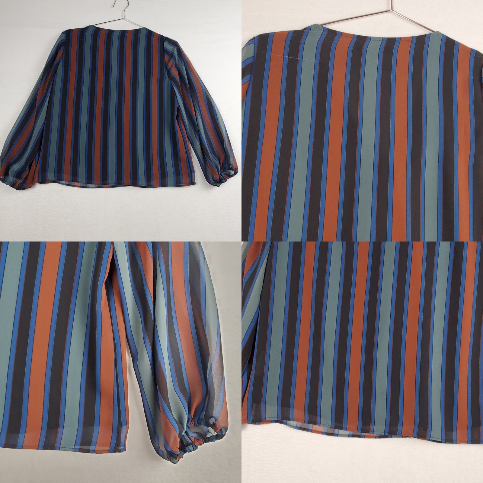 Madewell Madewell Blouse Womens Small Blue Striped Polyester Flowy Lined V-Neck Pullover Size S / US 4 / IT 40 - 8 Thumbnail