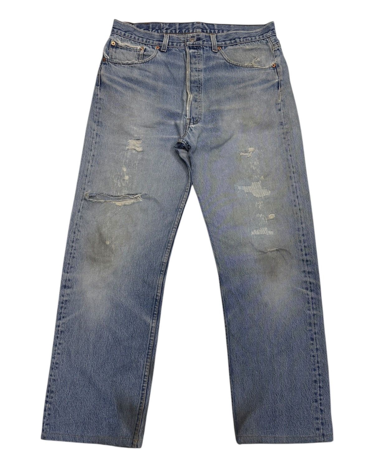 Levi's VINTAGE LEVIS 501 BUTTON 522 THRASHED DISTRESSED DENIM JEAN Size US 36 / EU 52 - 1 Thumbnail