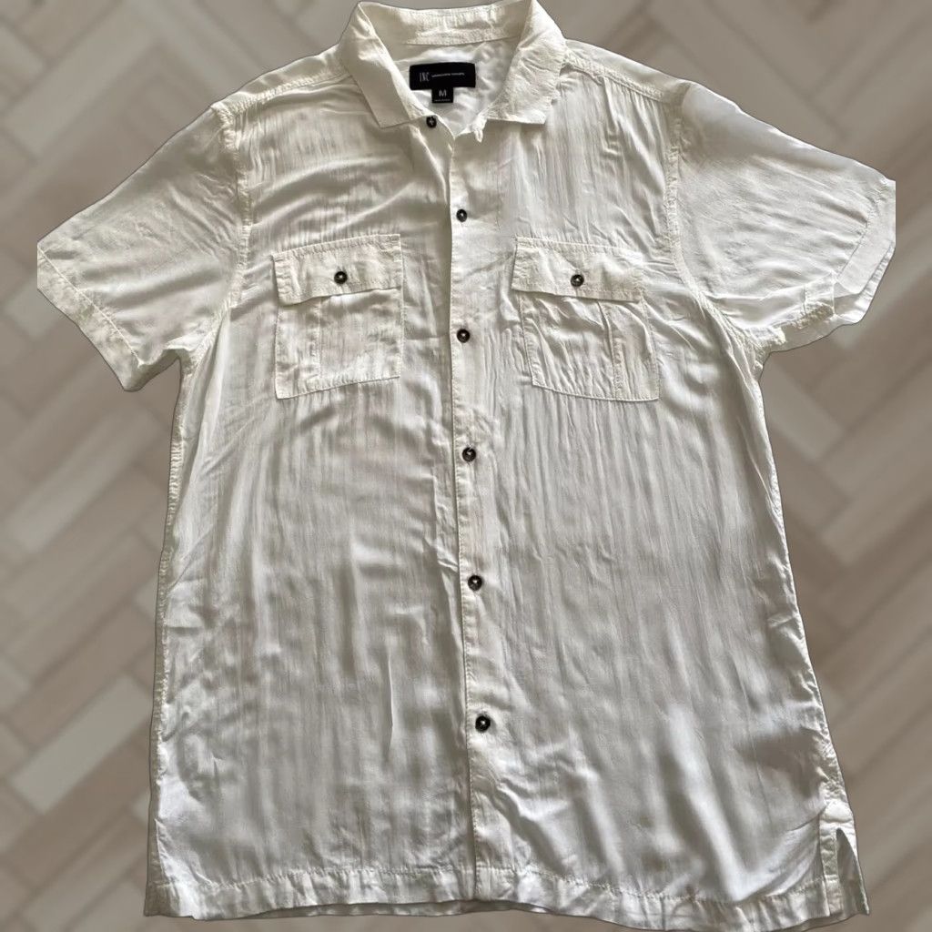 Incu INC Dress Shirt White Size M Solid Short Sleeve Button-Down Slim Fit Mens Regular Collar Shirt Size 40R - 1 Thumbnail