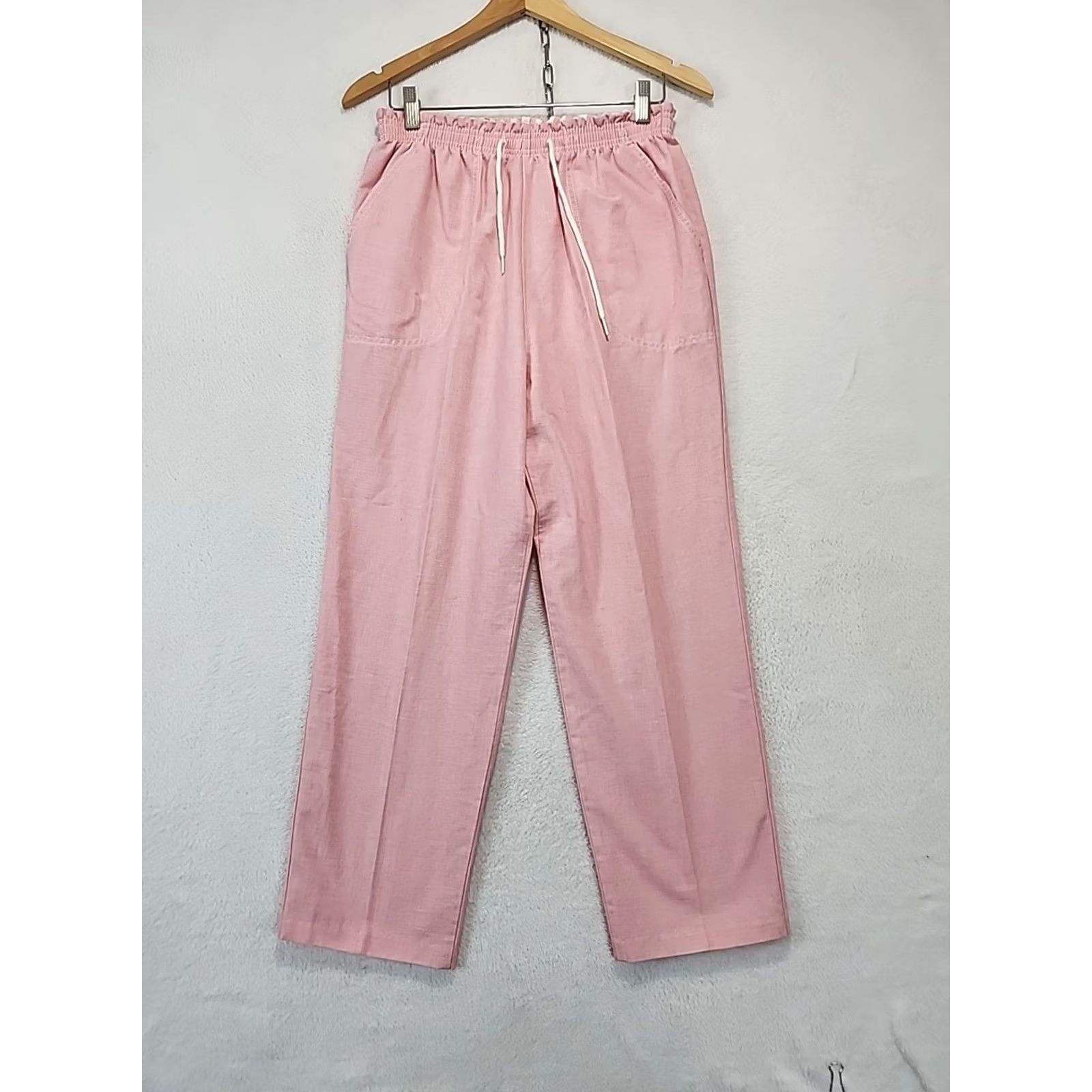 Pinko VINTAGE Cape Cod Pink Elastic Waist Comfort Beach Retro Pants Womens 10 Straight Leg High Rise Cotton Blend Size 32" / US 10 / IT 46 - 4 Thumbnail