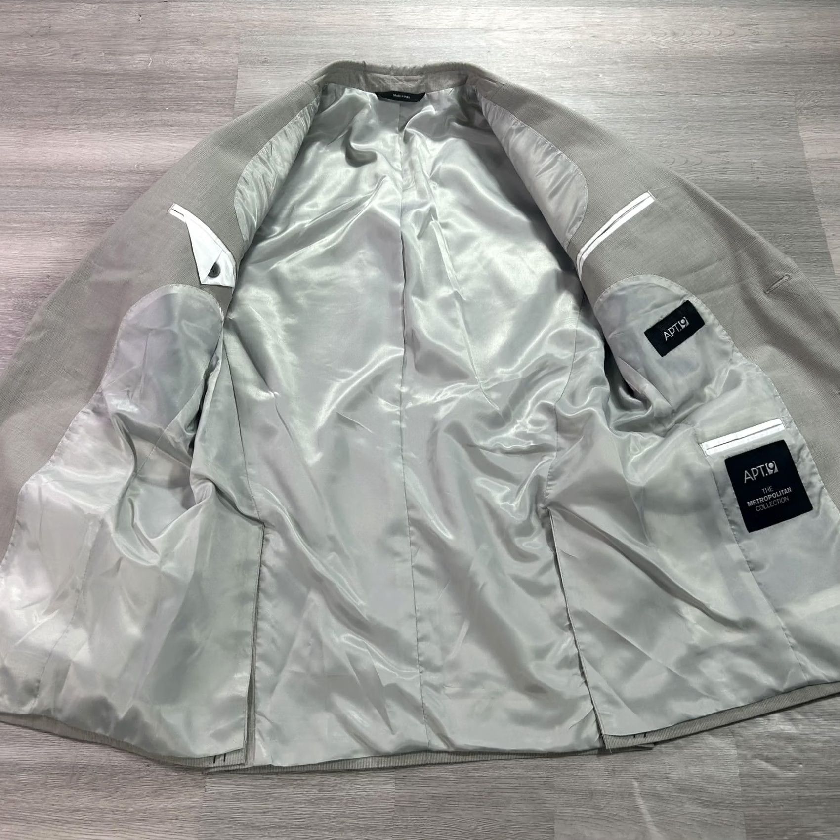 Apt. 9 Apt 9 Sport Coat Beige Mini Texture Check Slim Fit 36 Regular Single-Breasted Notch Lapel Men’s Jacket Coat Size US XXS / EU 40 - 3 Thumbnail