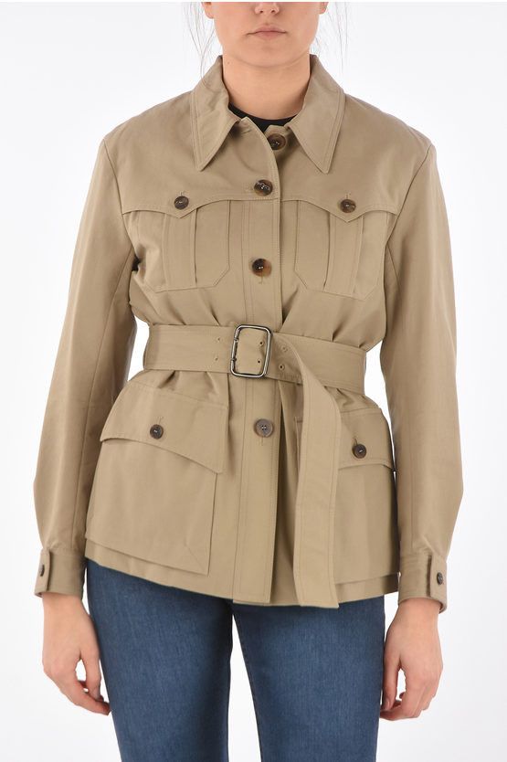 image of Chloe Stretch Denim Belted Saharan Jacket in Beige, Women's (Size Medium)