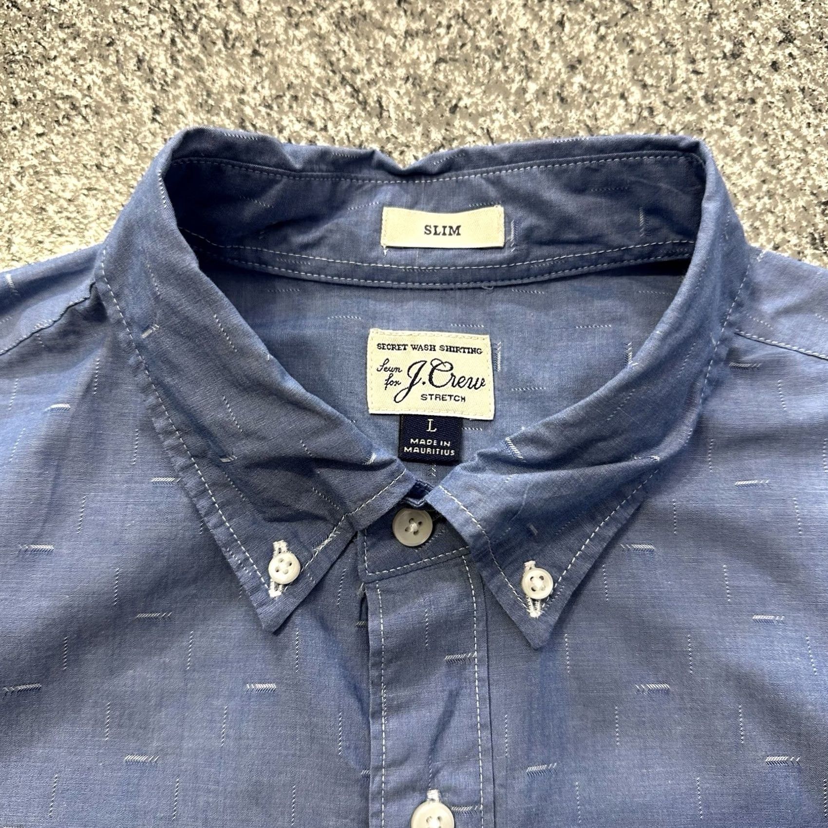 J.Crew J.CREW Button-Up Shirt Mens L Slim Fit Blue Textured Cotton Spandex Secret Wash Long Sleeve Collared Button-Down Size US L / EU 52-54 / 3 - 2 Thumbnail