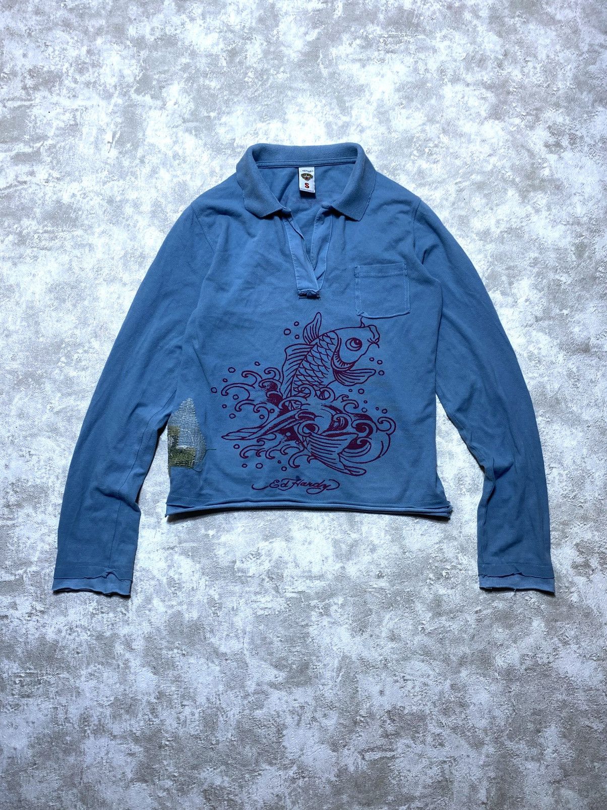 Ed Hardy Vintage Ed Hardy Dragon Graphic Long Sleeve Shirt Blue Y2K Size S / US 4 / IT 40 - 1 Thumbnail